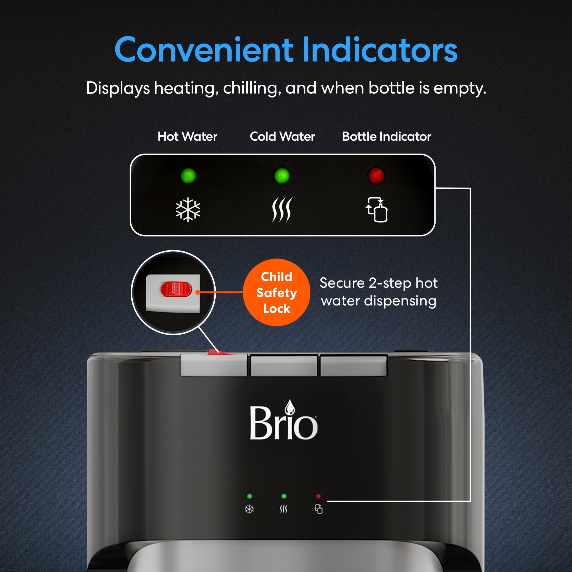 Brio Bottom Load Water Cooler Dispenser with Hot, Cold, and Room Temperature Settings (Silver, 41.4 in) mrpmu