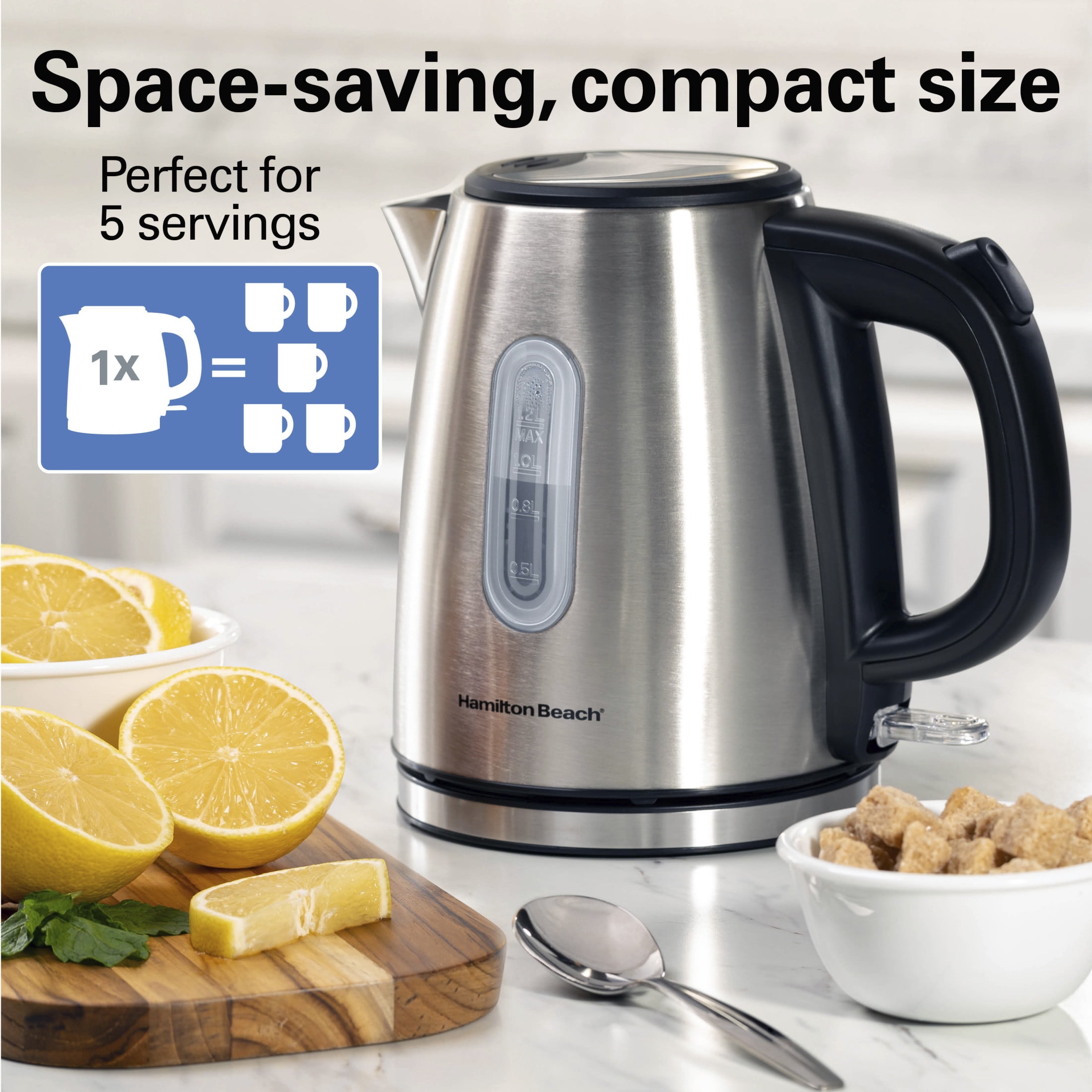 Hamilton Beach Electric Kettle, Stainless Steel Tea and Water Boiler, Ultra-Fast Heating with Auto Shutoff (Silver, 40 fl oz) 585bn