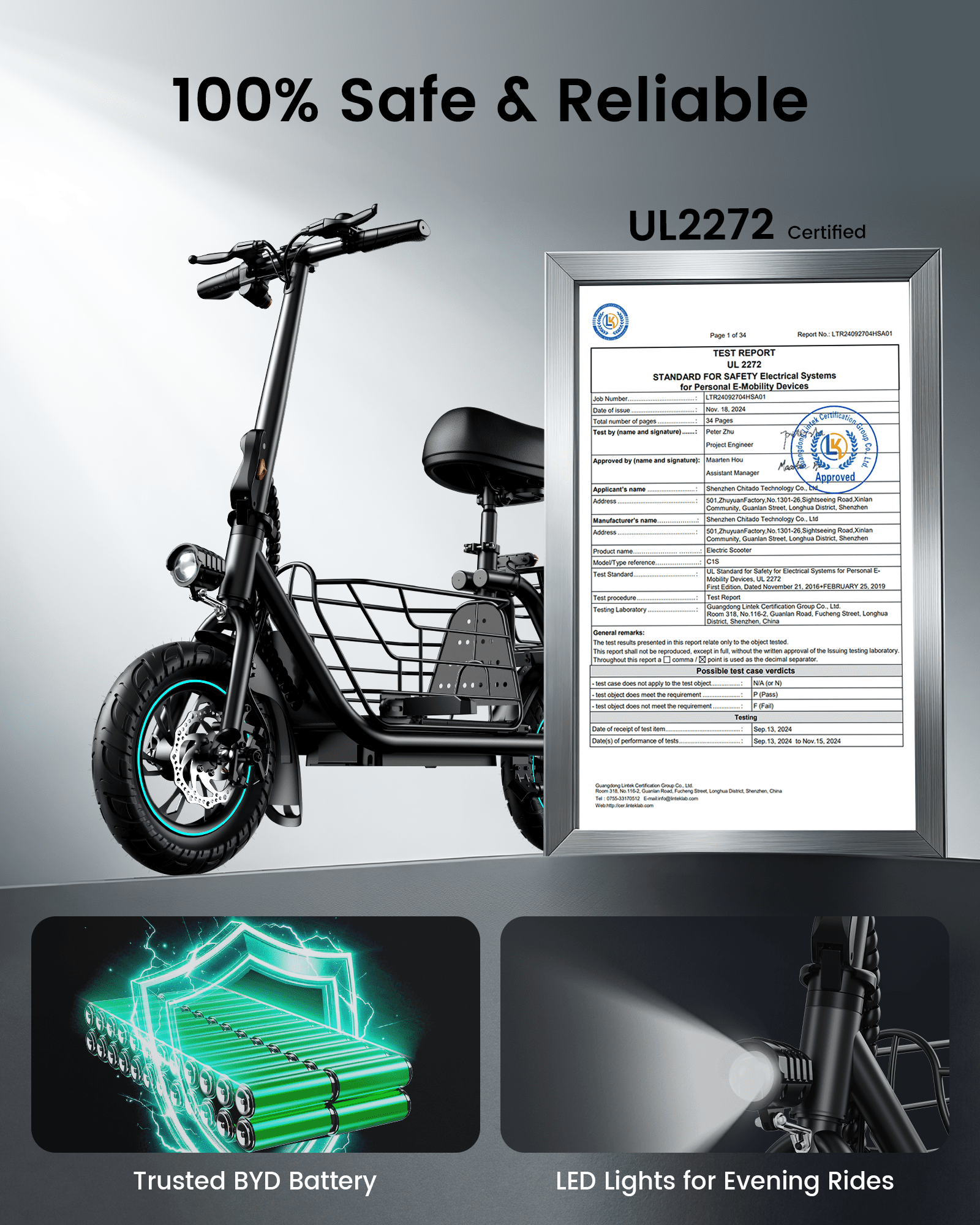 MIHOVER Electric Scooter for Pets with Seat and Dual Baskets (Black, 12 in) 0451i