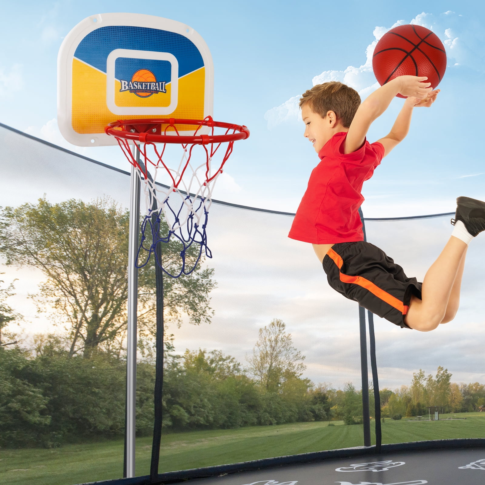 Synoratory Trampoline Basketball Hoop Set with Mini Ball and Pump (Red, 9 in) ynez0