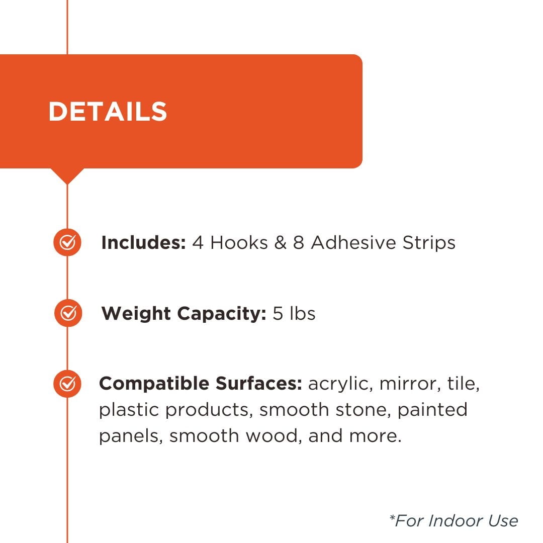 BLACK+DECKER Removable Wall Hooks (White, 4-Pack, 5 lb Capacity) sl4vn