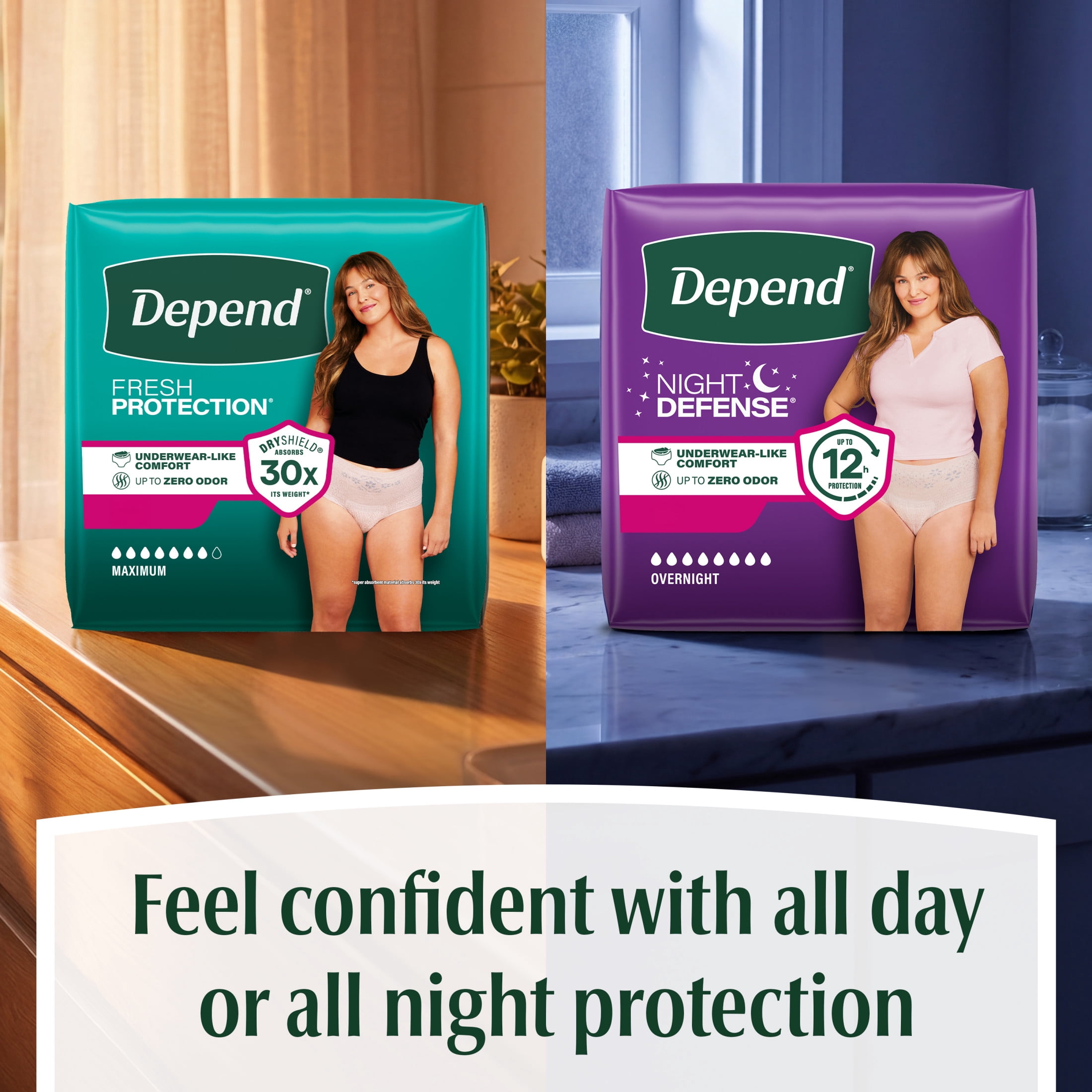 Depend Night Defense Incontinence Underwear for Women, Maximum Absorbency Overnight Protection (Small, 16 Count) 1wi61