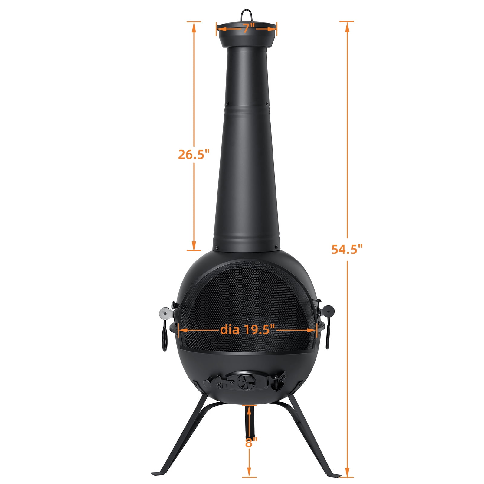 SinglyFire Outdoor Wood Burning Chiminea Fire Pit with Rain Cover and Mesh Door (Black, 54.5 in) x97fi