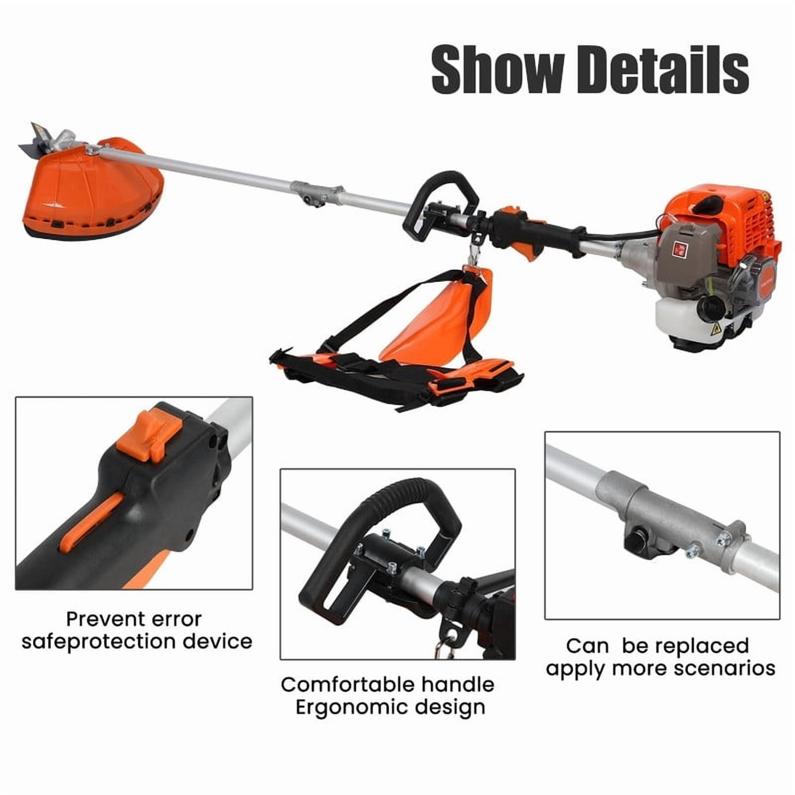 YNCE 5-in-1 Gas Powered Multi-Tool Hedge Trimmer and Brush Cutter (Orange, 52CC Engine) r70bd