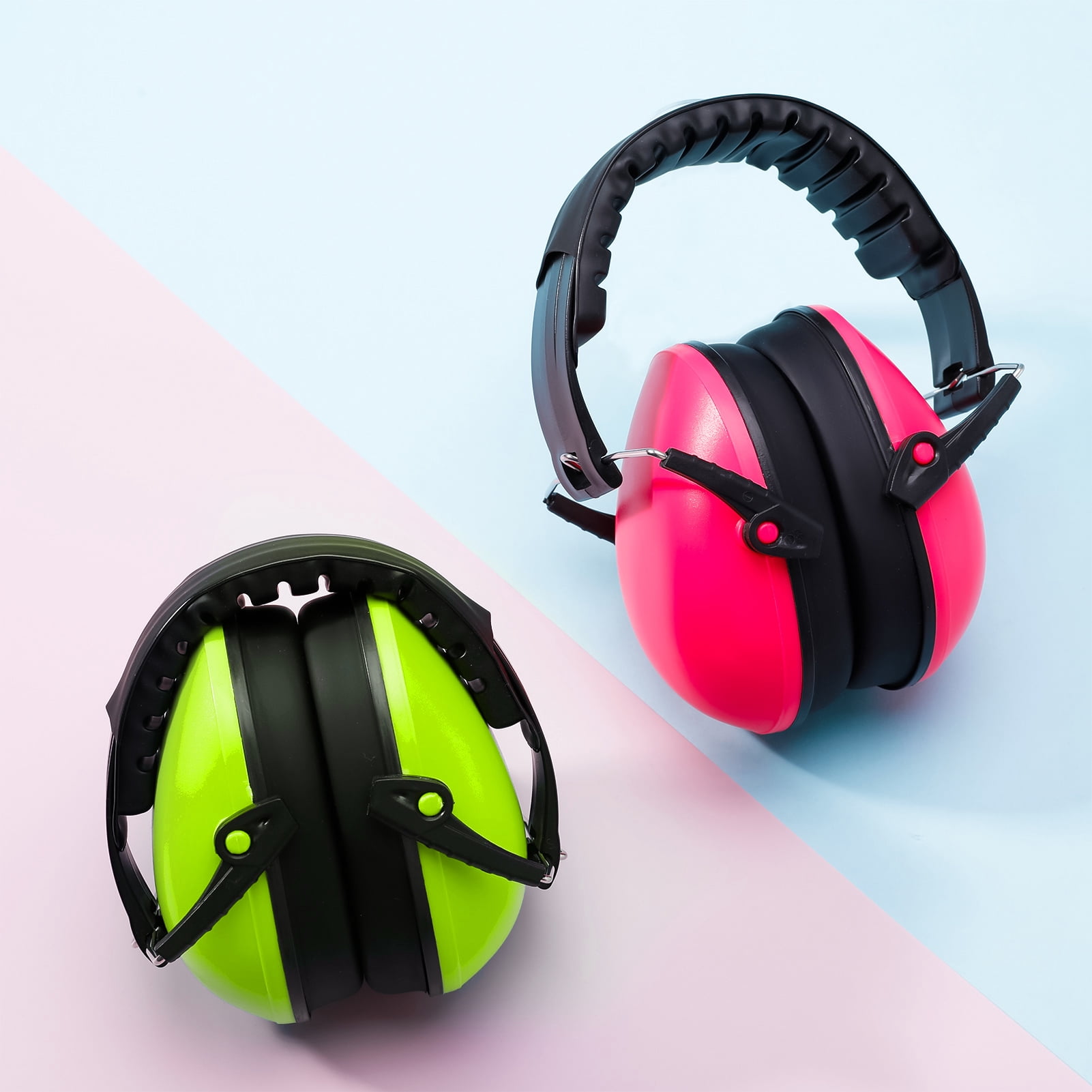 Abaima Kids Noise Cancelling Headphones, Steel-Reinforced Adjustable Ear Protection for Sensory Needs (Pink/Green, 2 Pack) ec08b