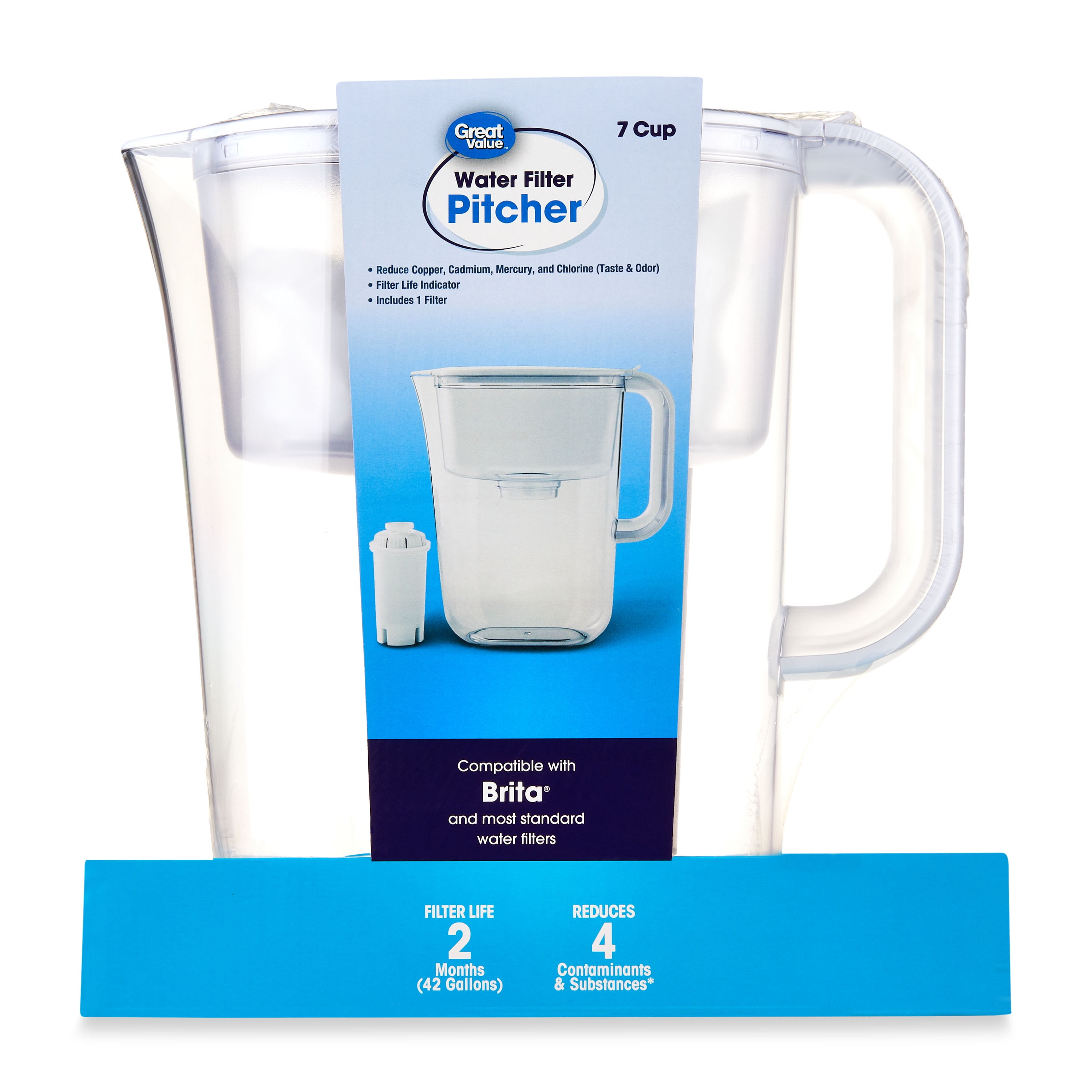 Great Value Water Filtration Pitcher with Digital Timer Indicator (White, 7 Cup Capacity) 3b8kk