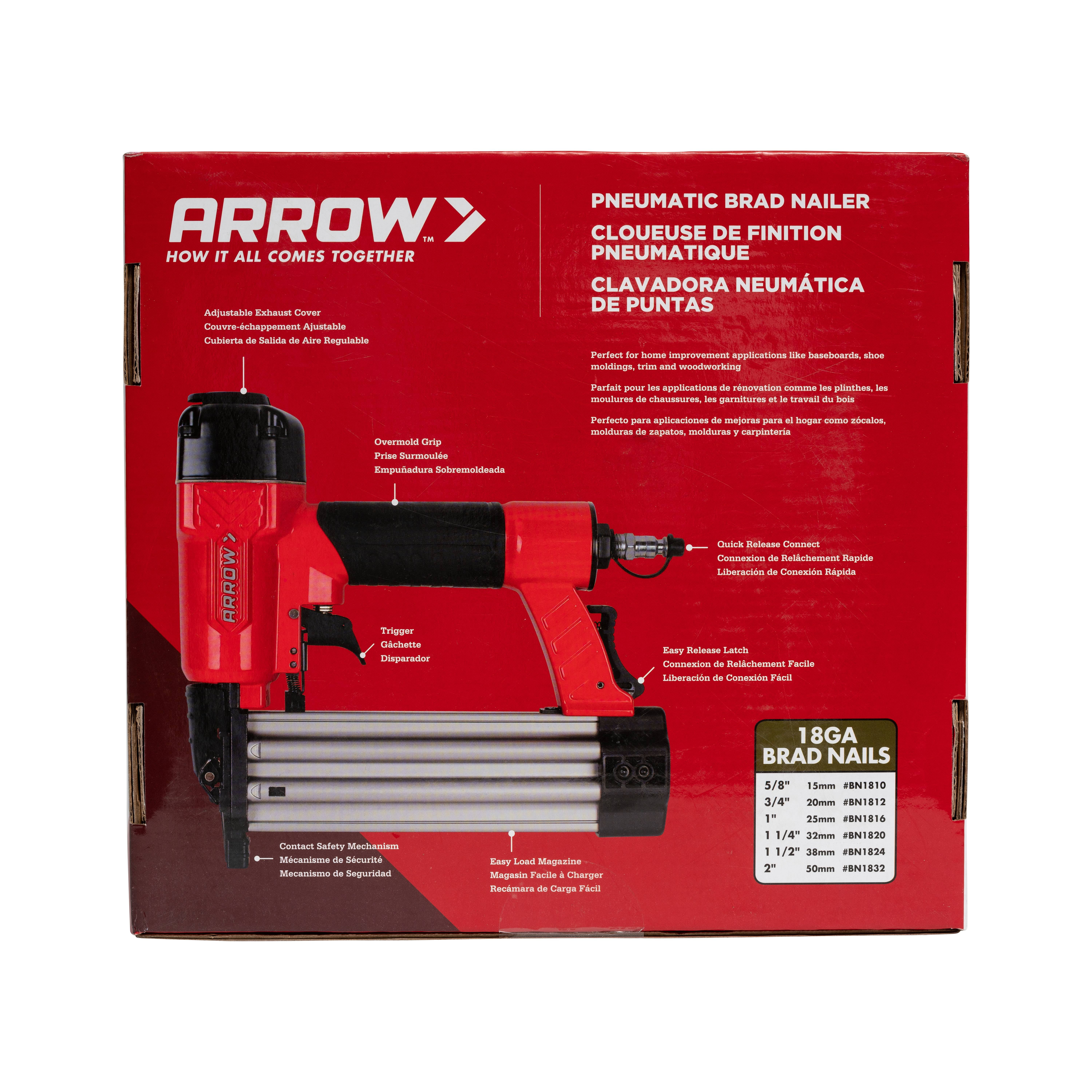 Arrow PT18G 18 Gauge Pneumatic Brad Nail Gun (Oil-Free, Professional Grade) js16y