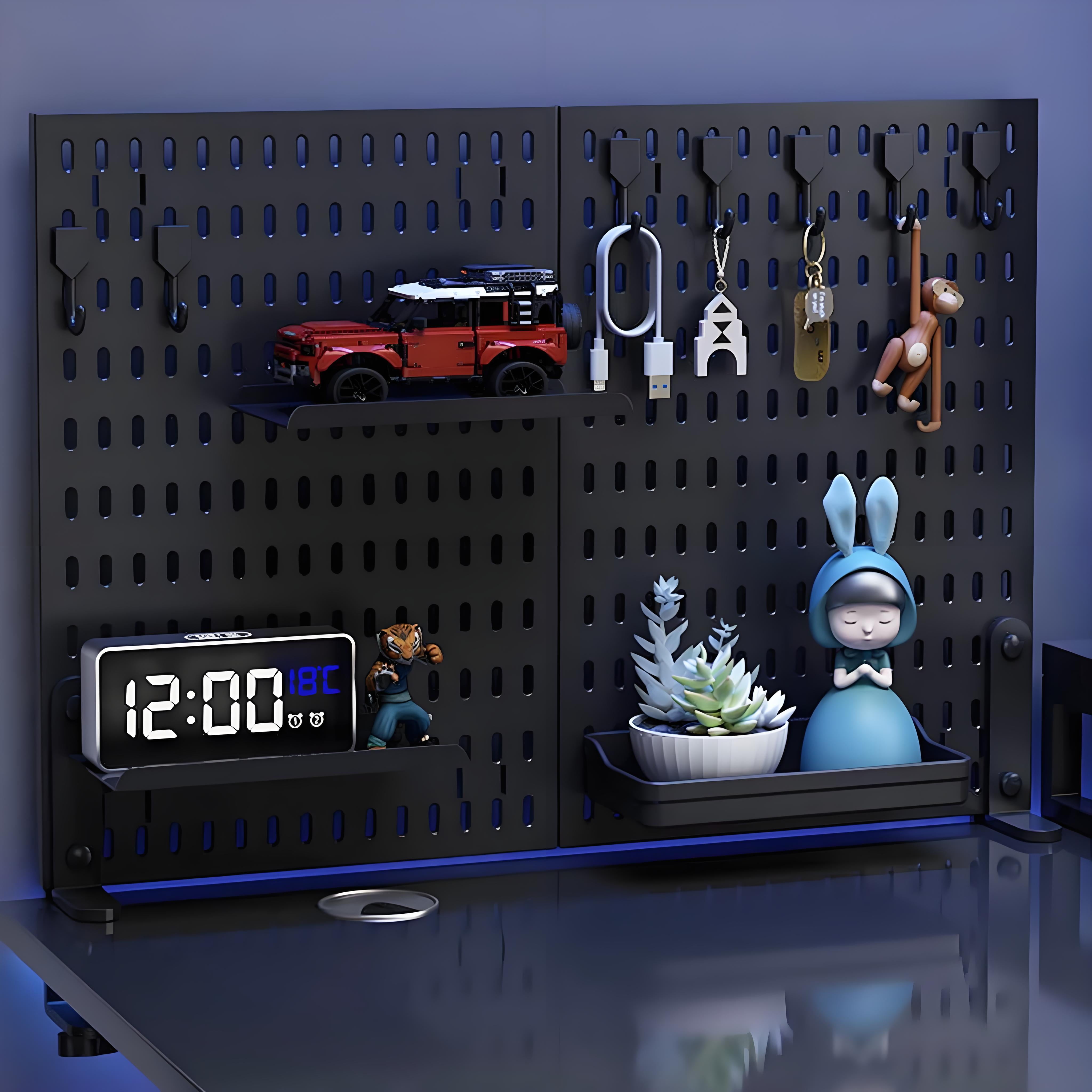 ENJOYWOOD Freestanding Pegboard Desktop Organizer Set with Hooks and Shelves (Black, 23.5 x 16.5 in) lky18