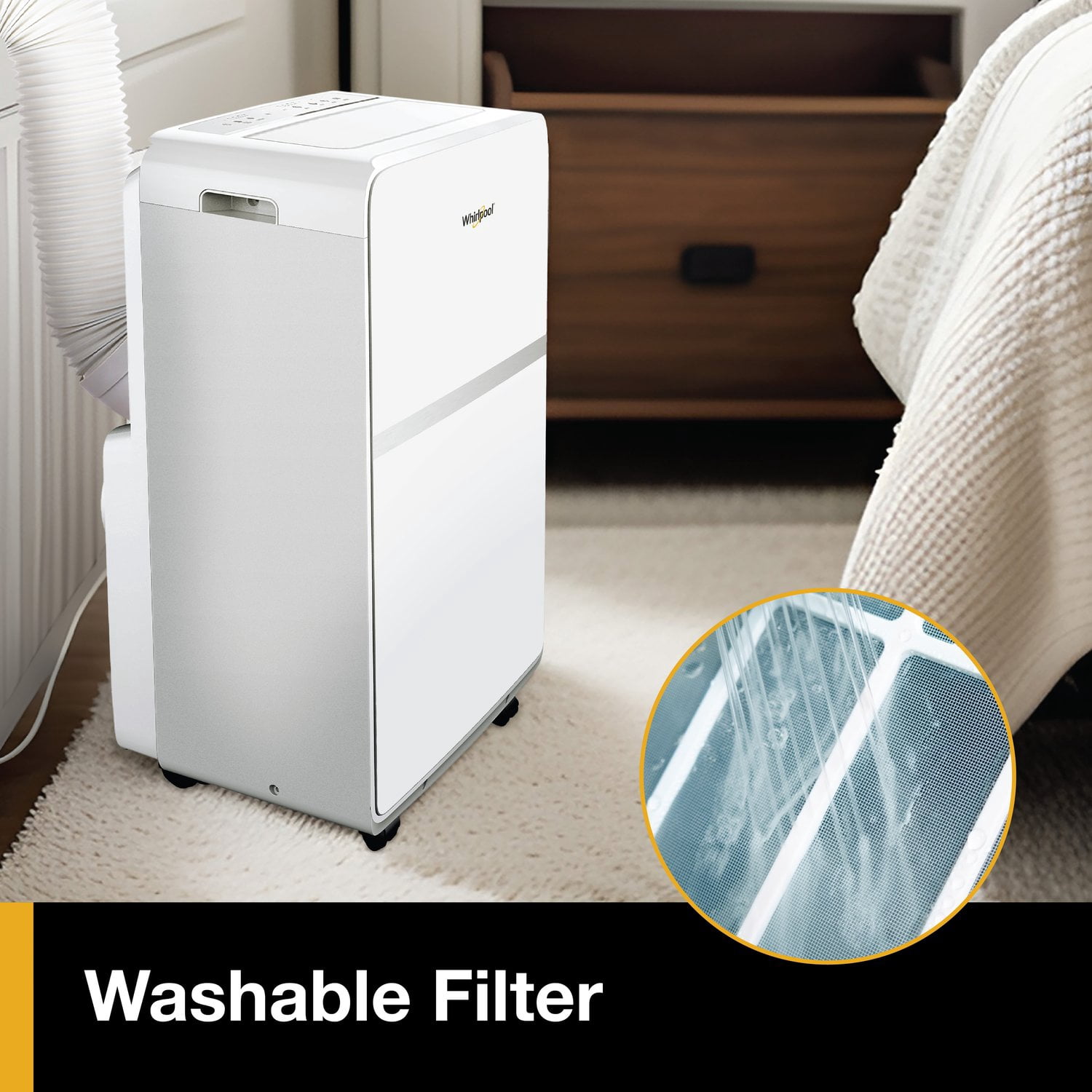 Whirlpool Portable Air Conditioner with Dehumidifier and Remote Control (White, 5,500 BTU DOE) mjxg3