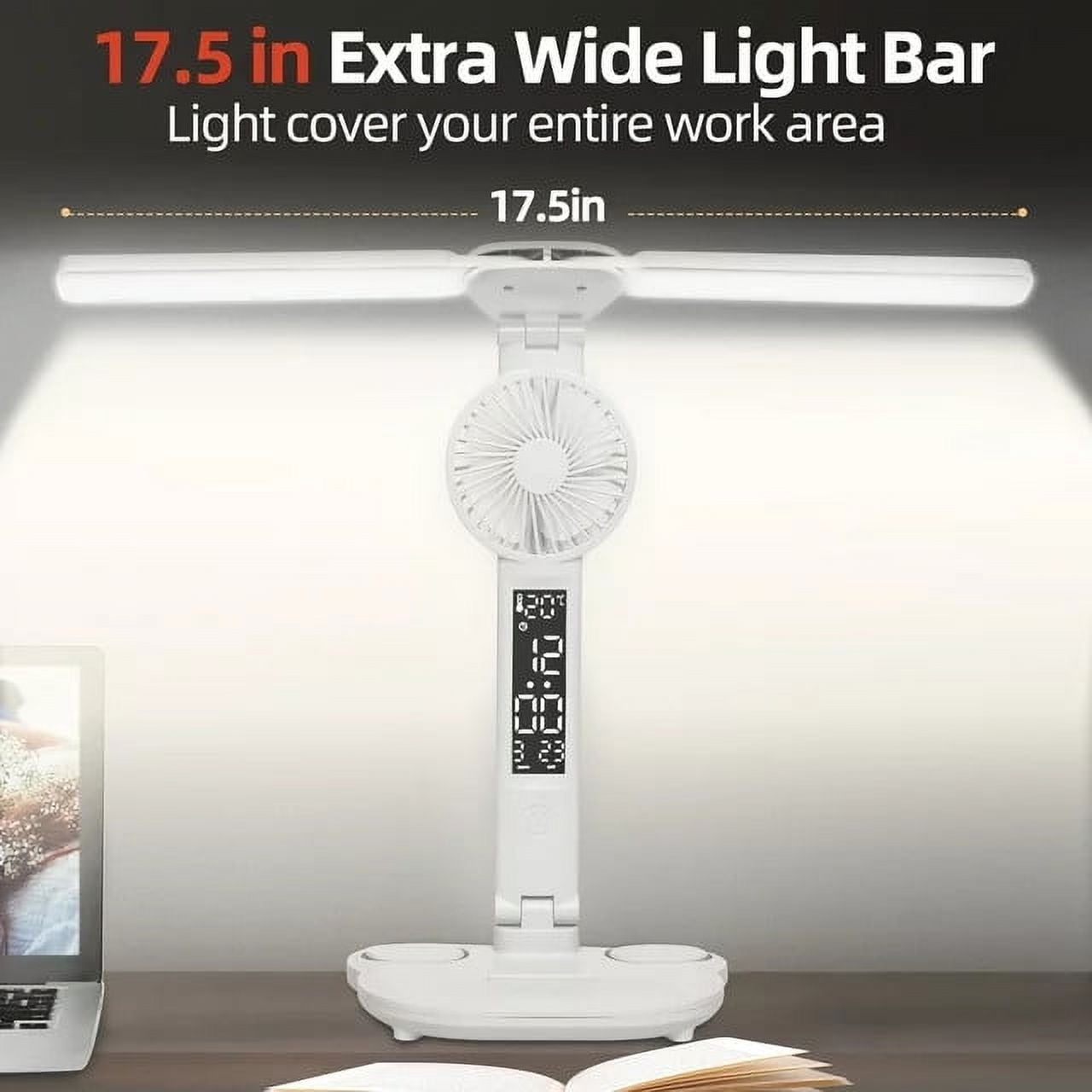 DELLMAO LED Desk Lamp with Eye Protection, Adjustable Brightness and Color Temperature, Built-in Clock and Pen Holder (White, 1 Pack) g2m2w