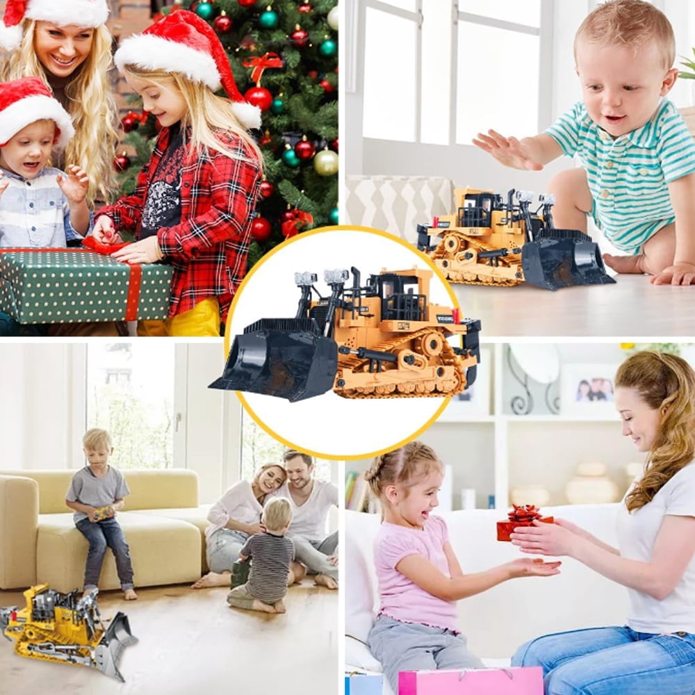 TZDZRC 9-Channel Metal RC Bulldozer Construction Tractor Toy with Lights and Sound (Yellow, 9.8 x 5.31 x 4.52 in) 8f81c