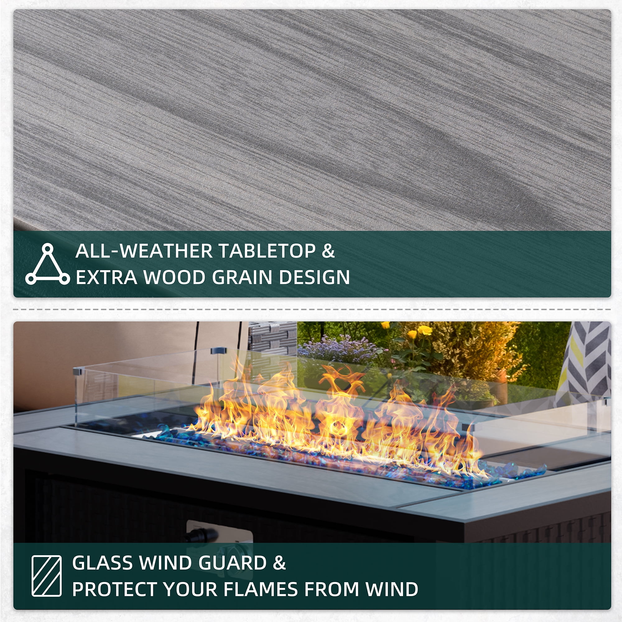 Walsunny 45 in Propane Fire Pit Table, 50,000 BTU Steel Gas Fire Pit with Removable Lid and Waterproof Cover (Grey, 45 in) 5us02