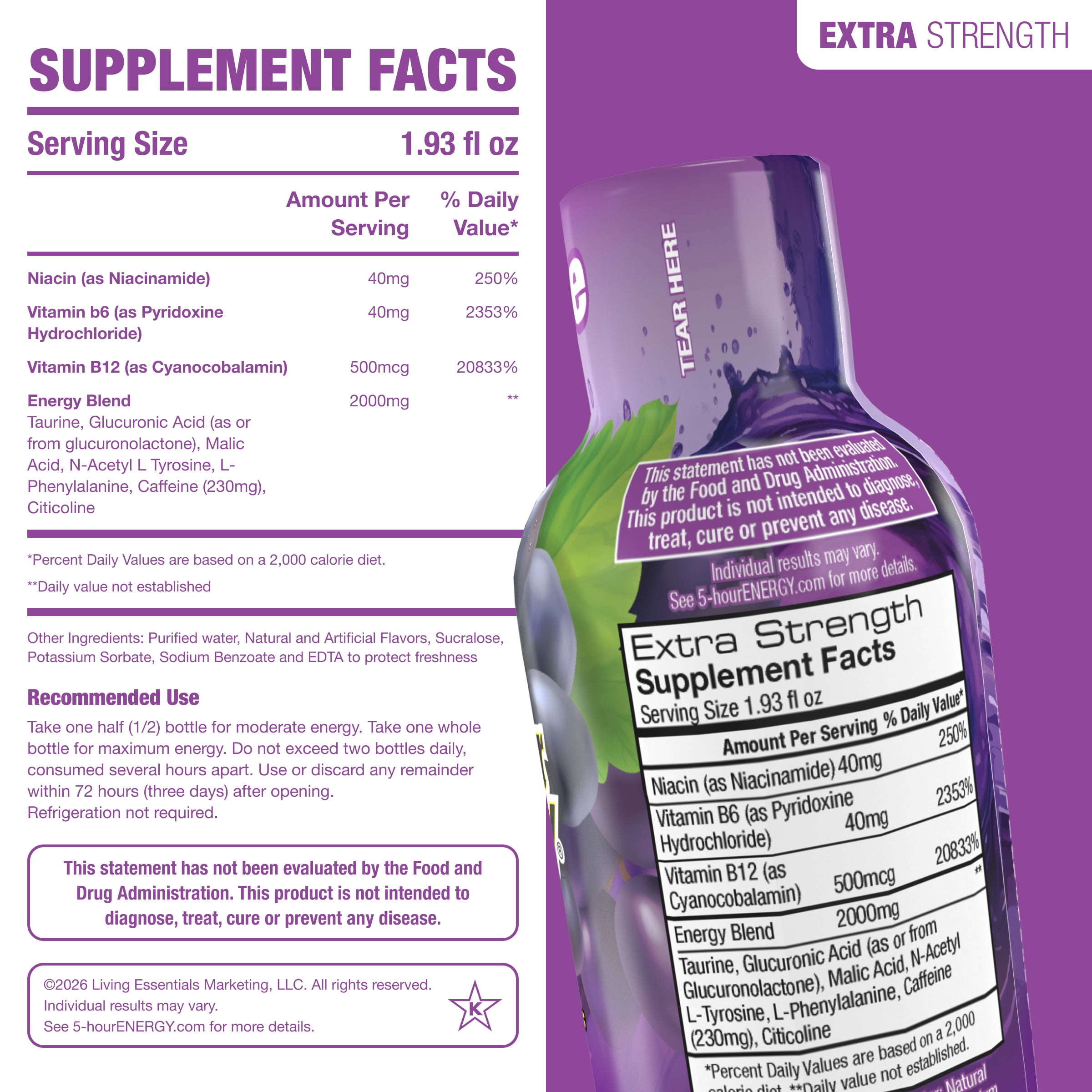5-hour ENERGY Extra Strength Energy Supplement, Grape Flavor (15 Count, 1.93 fl oz) 33wxx