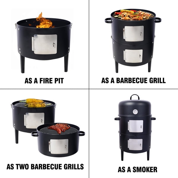 Olurrisa Vertical Charcoal BBQ Smoker, Heavy Duty Steel Grill with Thermometer and Dual Cooking Grids (Black, 17 in) 0t6u1