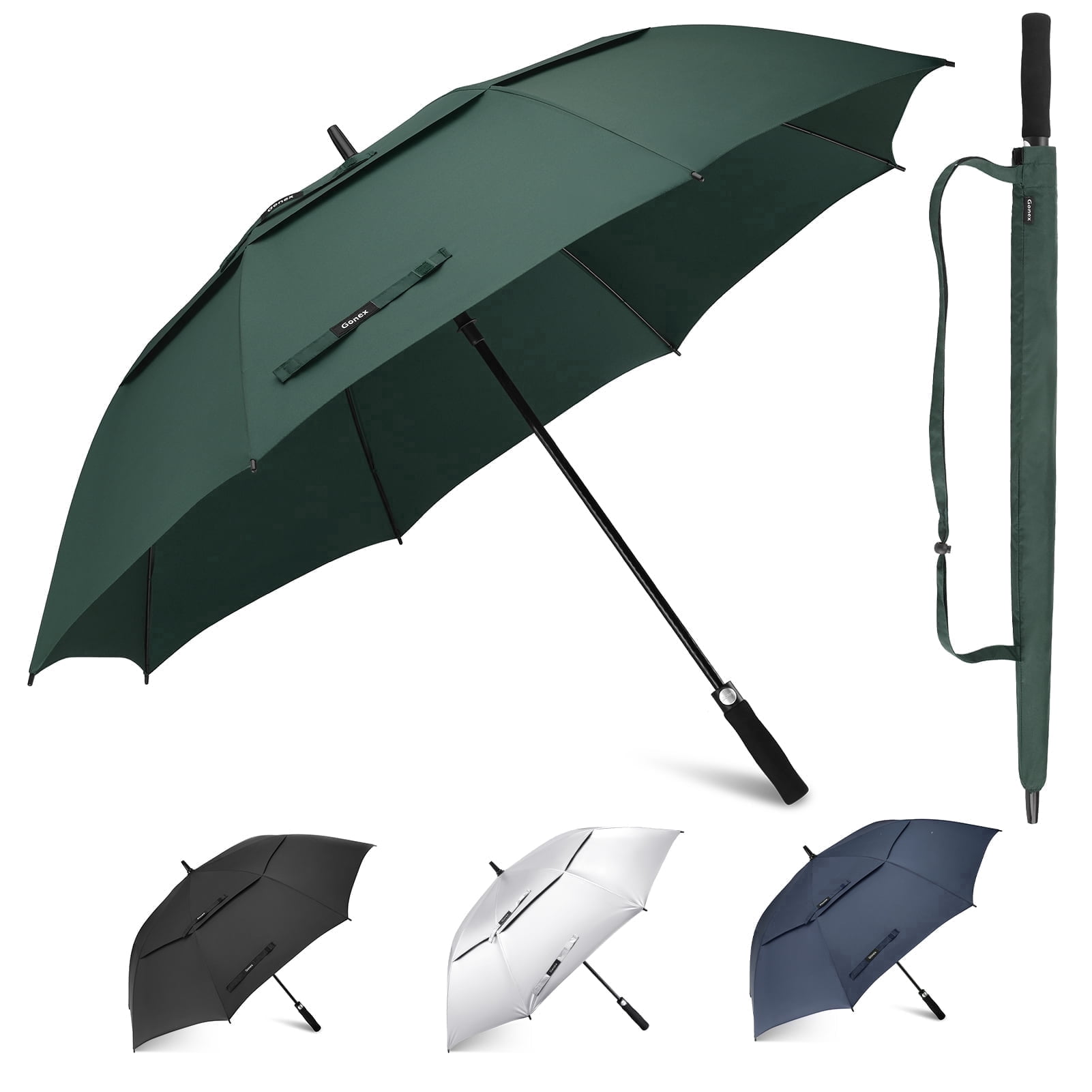 Gonex 68 Inch Automatic Open Golf Umbrella, Extra Large Windproof Double Canopy Stick Umbrella (Green, 68 in) 6mgt5