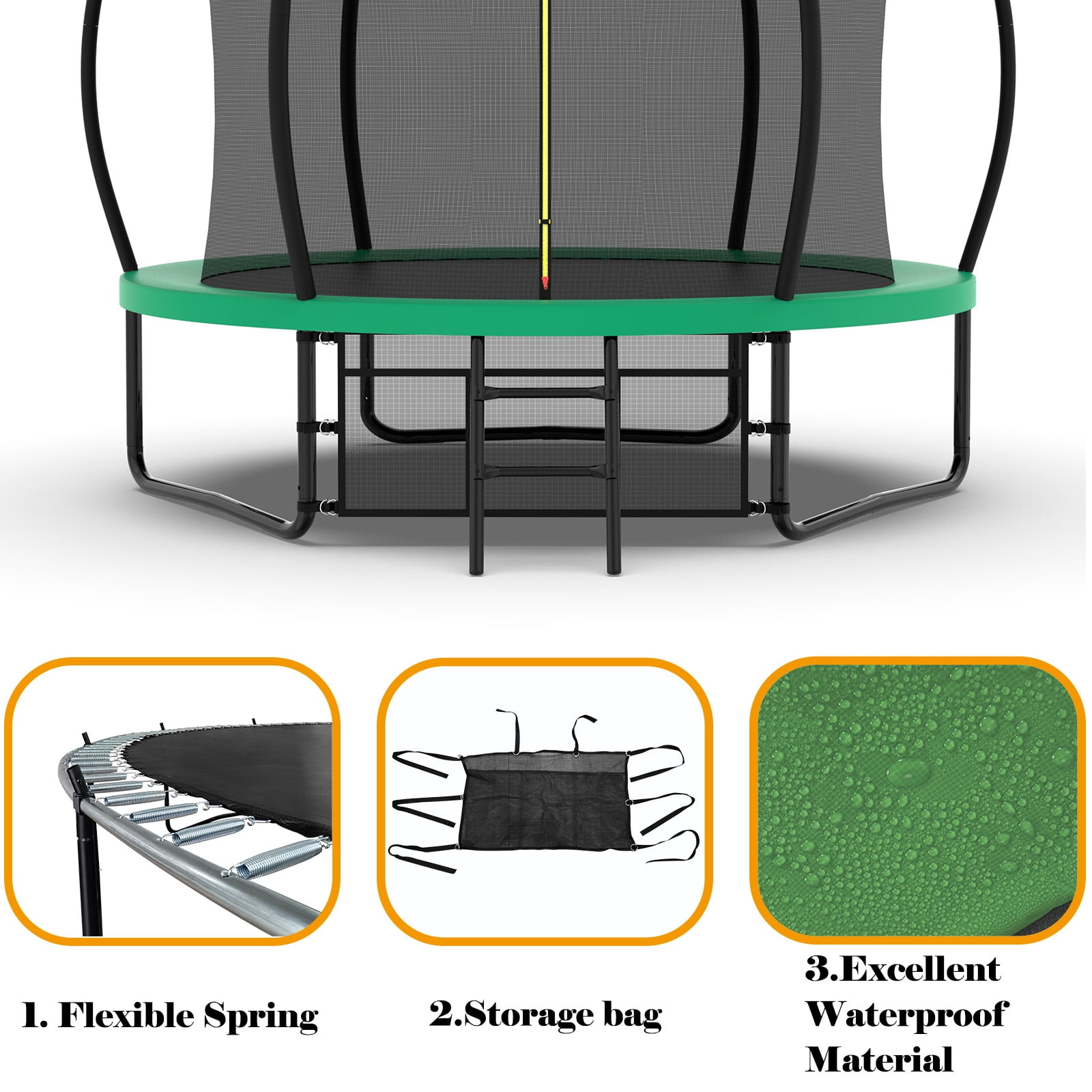 Euroco Outdoor Trampoline with Basketball Hoop and Two-Step Ladder (Green, 10 ft) 43zwe