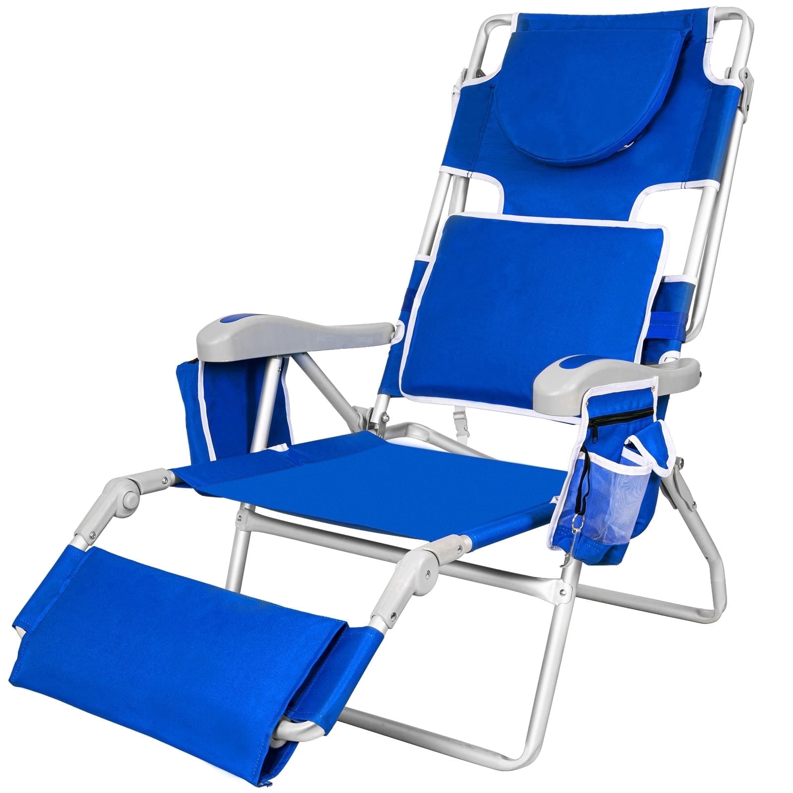 SUNSPIRE 3-in-1 Reclining Beach Chair with Face Hole and Cooler Bag (Blue, 14.6 in Seat Height) mgc0z