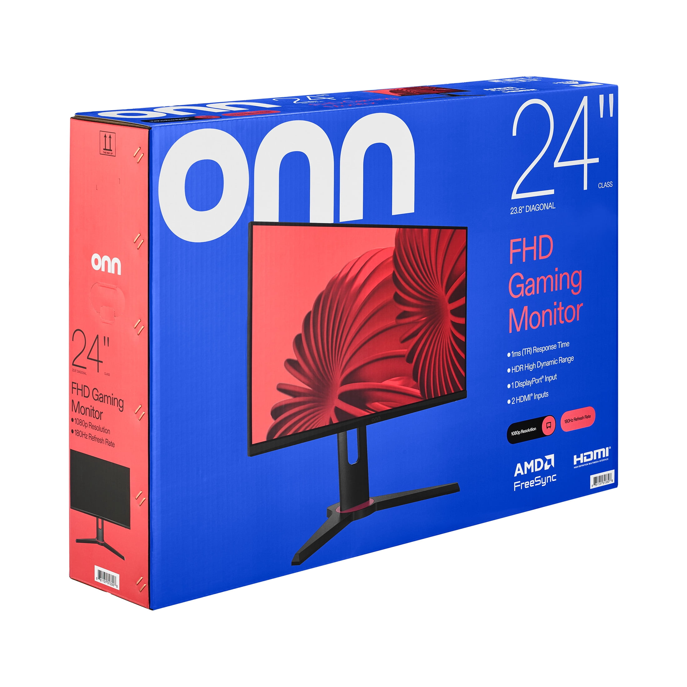 onn 24-inch FHD Gaming Monitor, 180Hz Refresh Rate, 1ms Response Time, FreeSync, Adjustable Stand (Black, 24 in) ug7xg