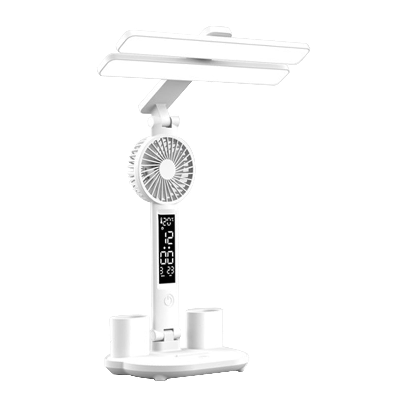 FYTPOV LED Desk Lamp with Pen Holder, Fan, and Clock (Foldable, White) ycyff