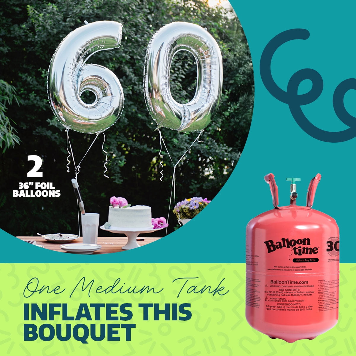 Balloon Time Helium Tank Kit for Party Decorations with Ribbons and Balloons (Medium, 8.9 cu ft) 6ayji