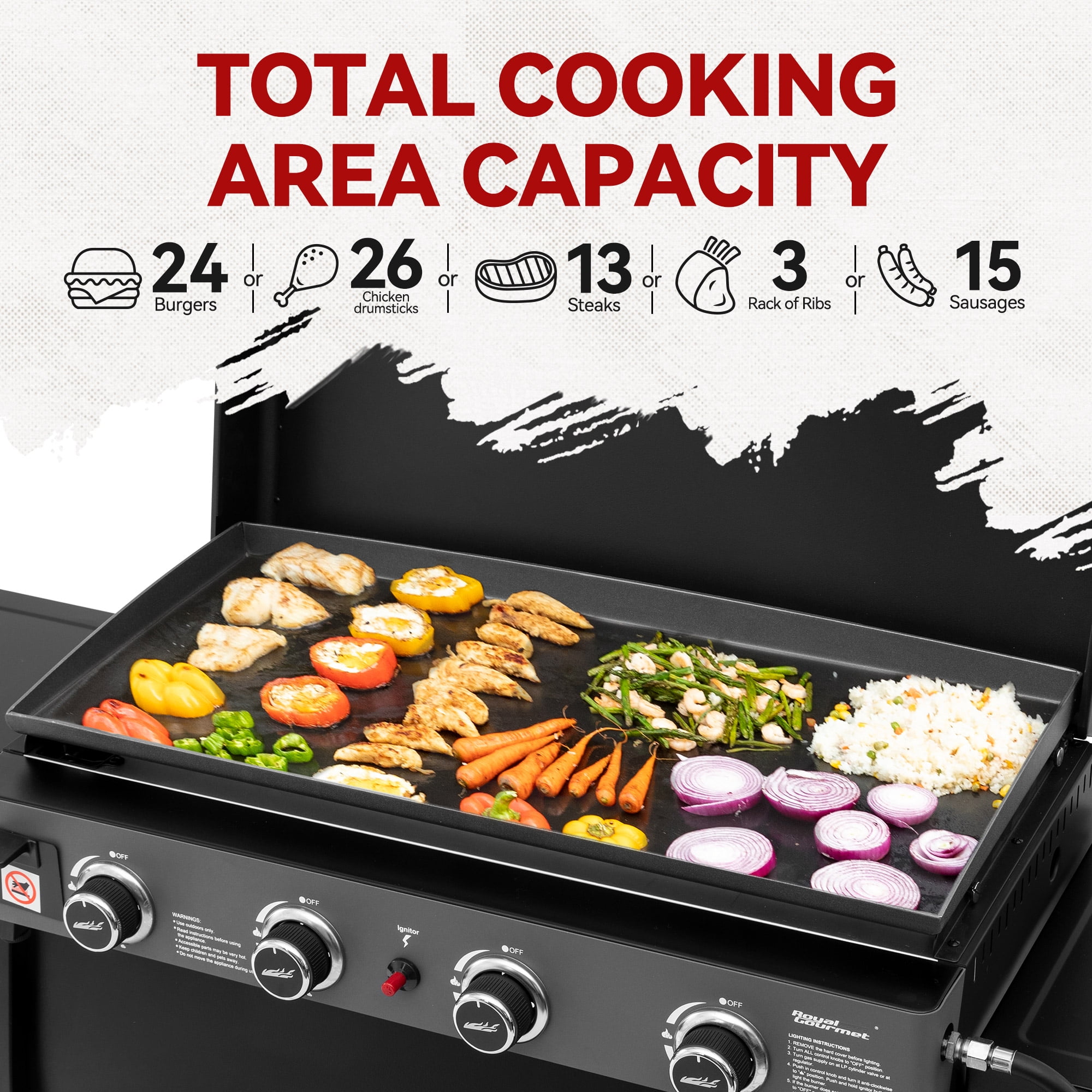 Royal Gourmet PD4001 30-Inch 4-Burner Gas Griddle with Hood and Removable Cart (Black, 389 sq. in.) mubu0