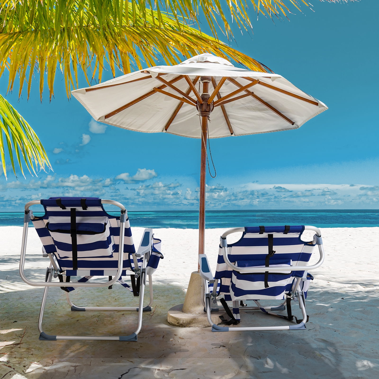 sluting Heightened Oxford Beach Chair with Adjustable Backrest (Blue Stripes, 24.8 in x 27.6 in x 39 in) 7tv28