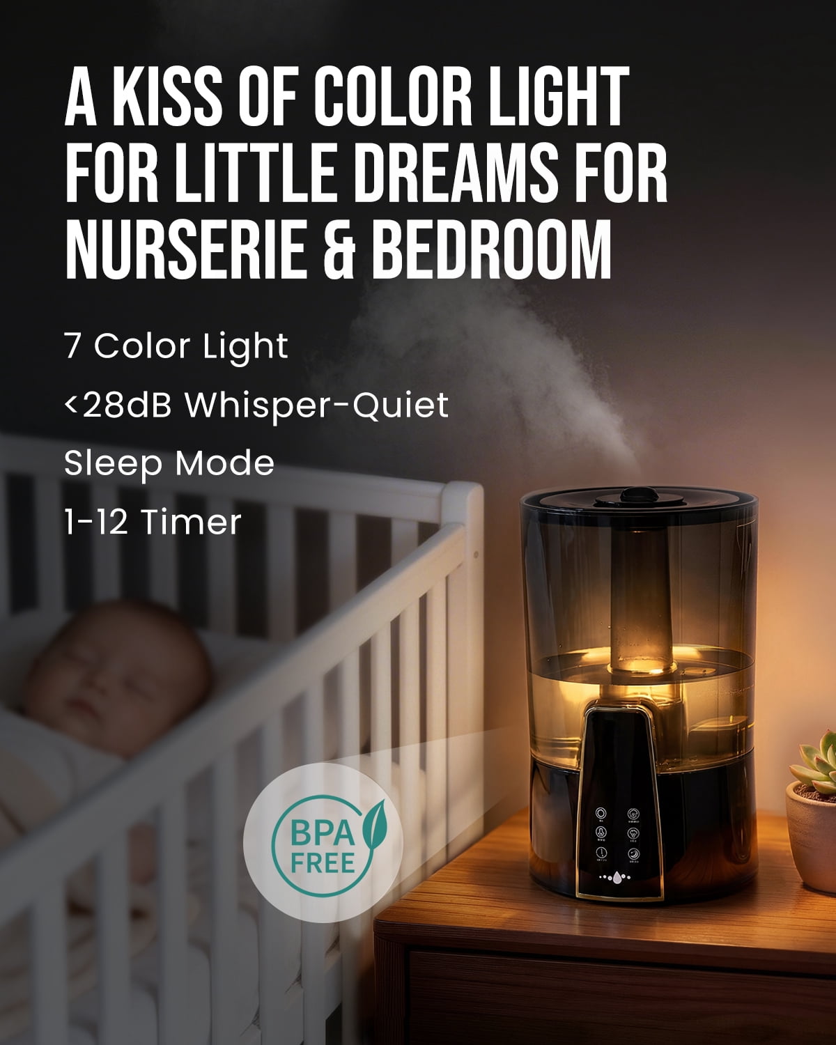 Lacidoll Ultrasonic Cool Mist Humidifier for Bedroom, Aroma Diffuser with Night Light, Top Fill & Dishwasher-Safe Tank (Black, 1.06 gal) 4cbyy