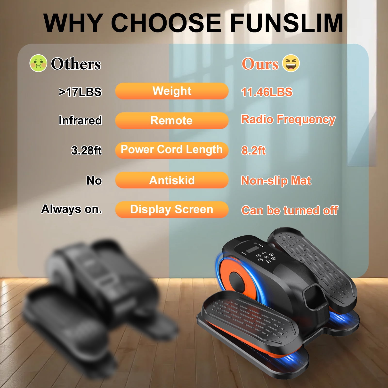 Funslim Under Desk Elliptical Machine, Quiet Electric Seated Pedal Exerciser with Remote Control (Black, 1 Unit) ngog9