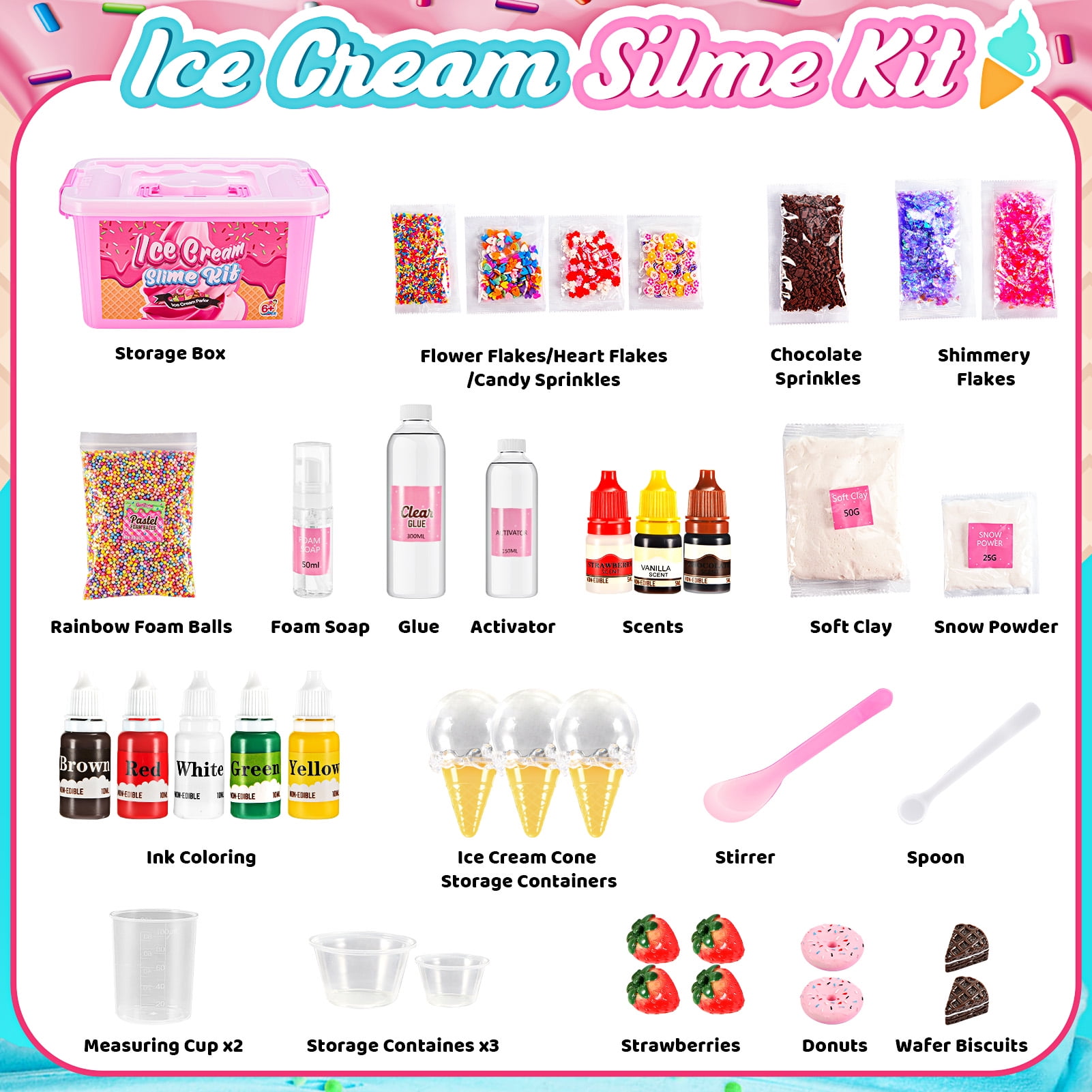 ATOPDREAM DIY Ice Cream Slime Making Kit for Kids Creative Craft Activity Set (Pink, 1 Pack) uj7w7