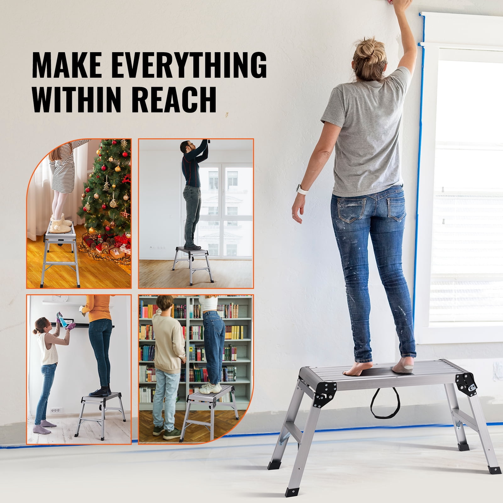VEVOR Folding Work Platform, Aluminum Drywall Stool Ladder, Heavy-Duty Non-Slip Work Bench (Silver, 29.9 in x 11.8 in x 20 in) 829m9