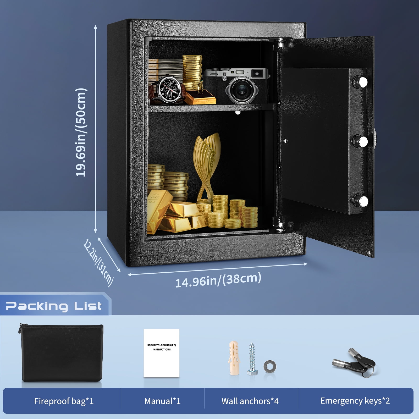 SRWTRCHRY Fire and Water Resistant Security Safe with Digital Keypad and Alarm System (Black, 2.0 cu. ft.) 72ban