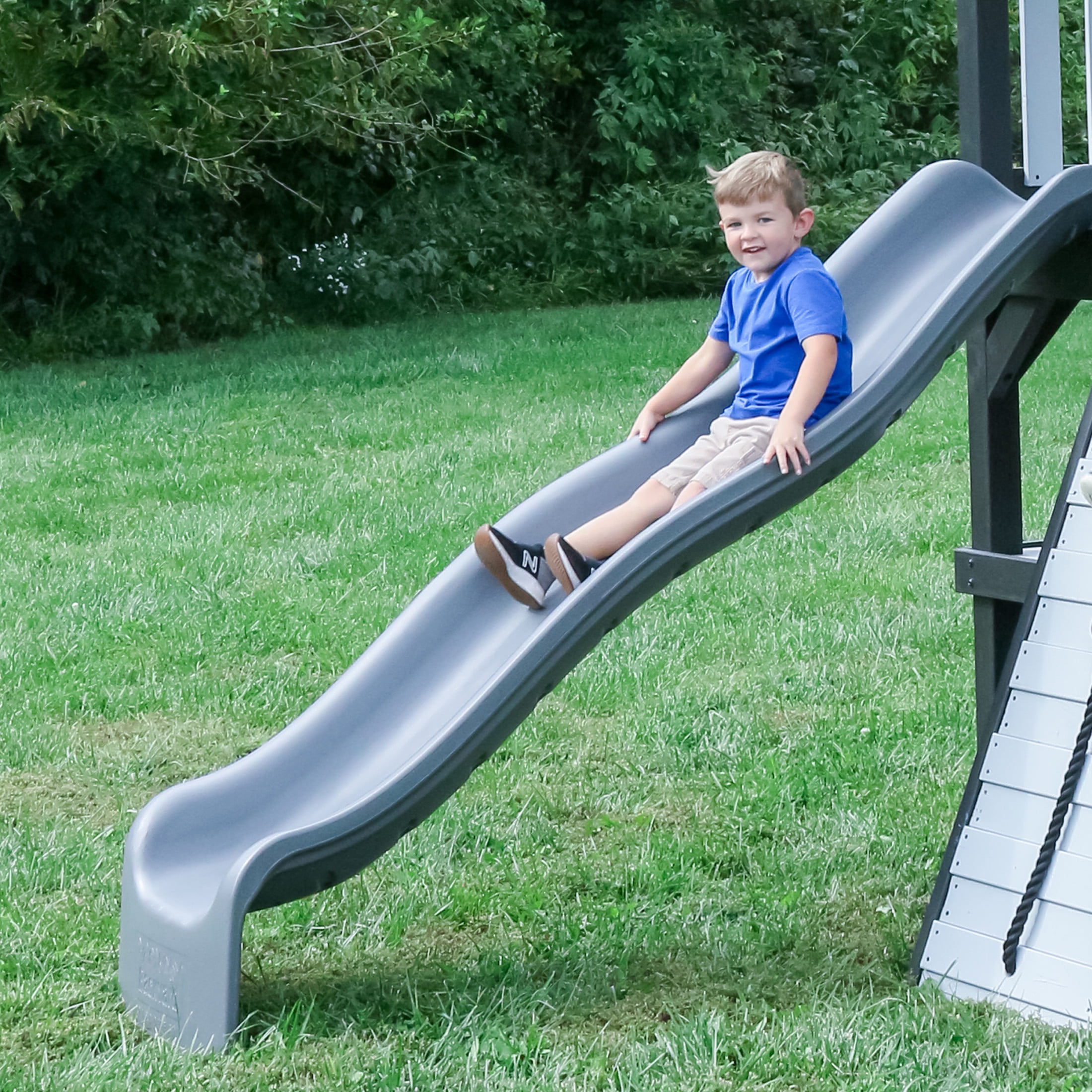 Backyard Discovery Whispering Point Cedar Wood Swing Set with Slide and Clubhouse (Light Gray, 8 ft Slide) 4jq9d