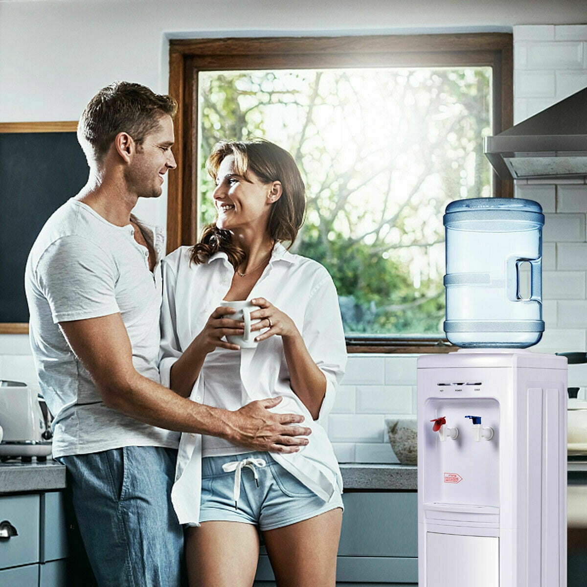Costway Electric Water Dispenser Bottom Load Cooler with Storage Cabinet (White, 5 gal) 23c2d