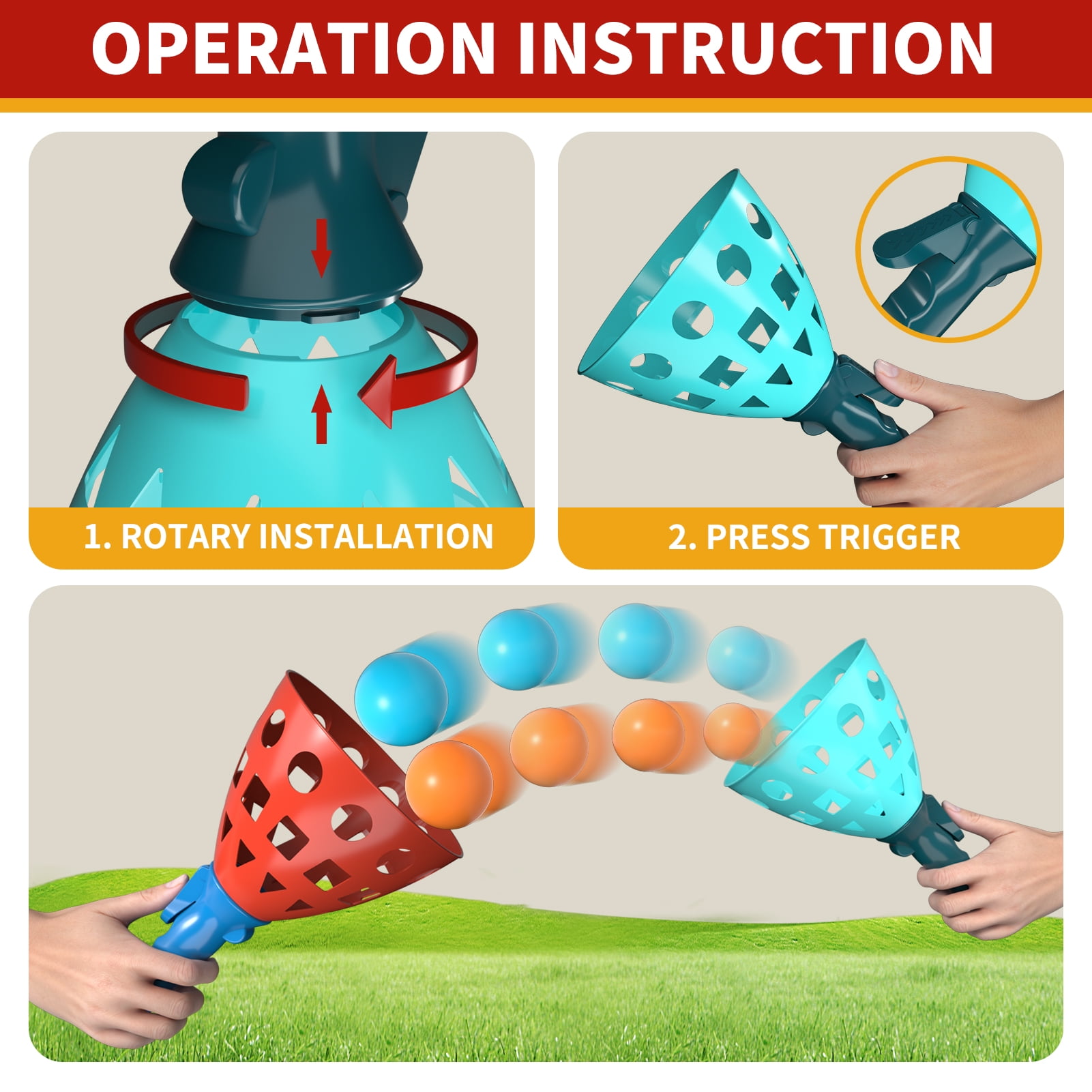 Lucky Doug Pop and Catch Ball Game Set for Kids Outdoor Sports Activity (Blue, 4 Launchers and 20 Balls) 2durl