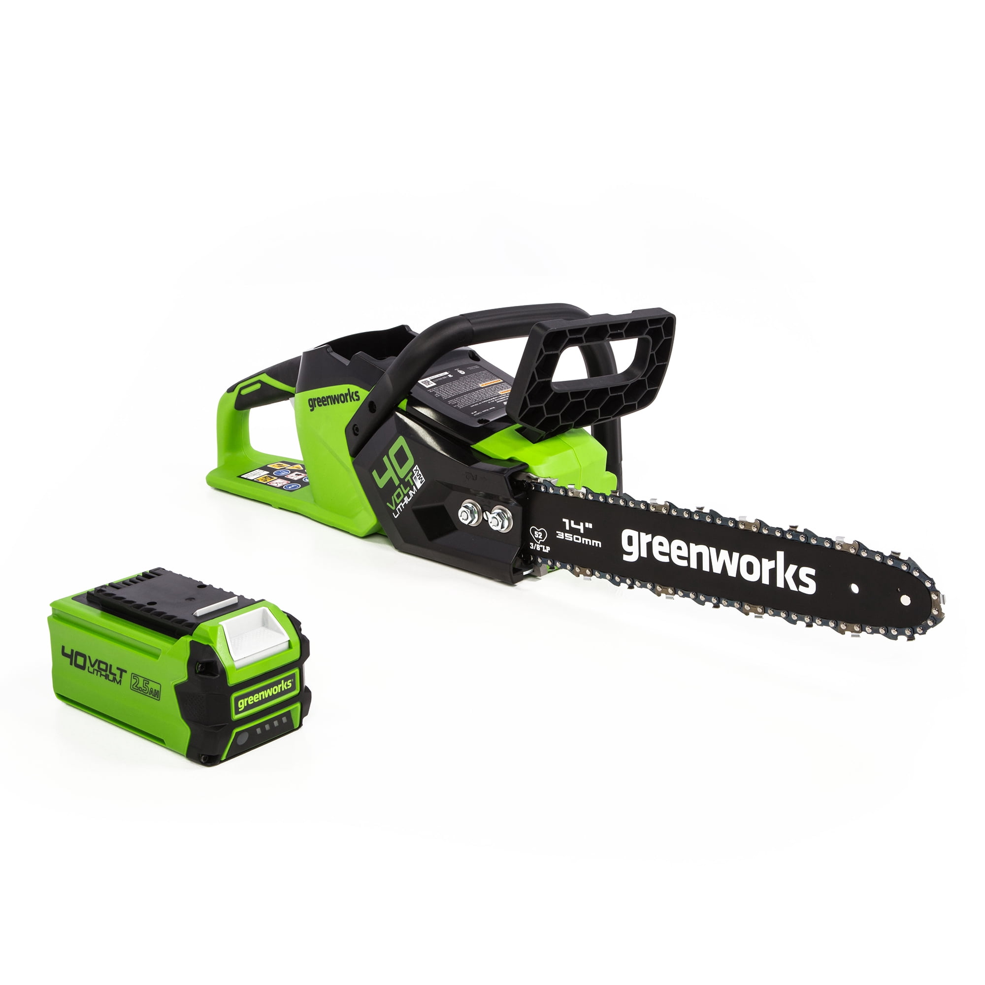 Greenworks 40V 14-inch Brushless Chainsaw Kit with 2.5 Ah Battery and Charger (Green, 14 in) 0sc9m