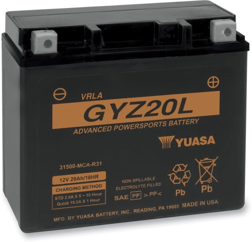 Yuasa GYZ20L Factory Activated AGM Motorcycle Battery (12V, 20Ah, 250 CCA) edjdw