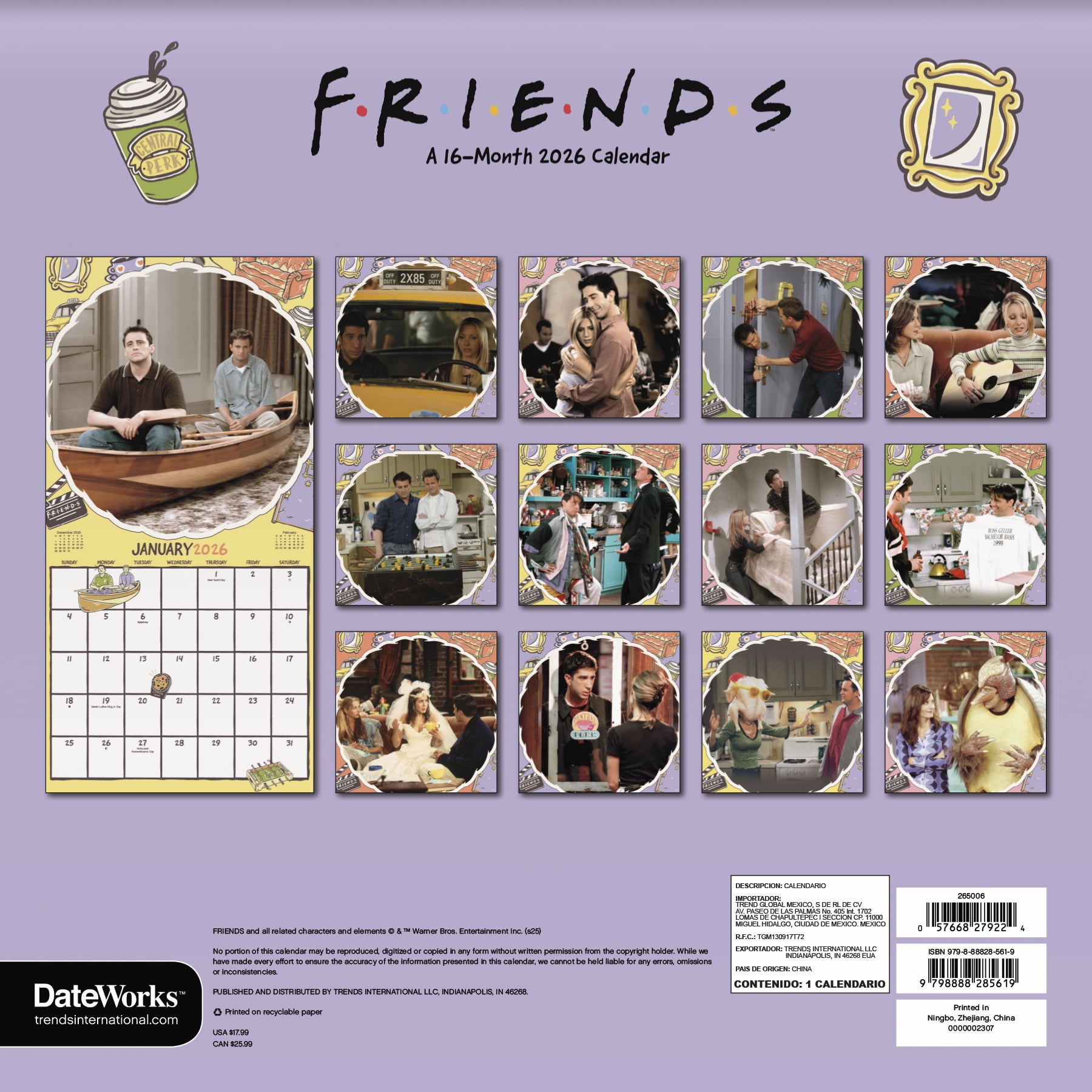 Trends International Friends 2026 Wall Calendar and Daily Desk Box Calendar Set (2 Piece) a90v8