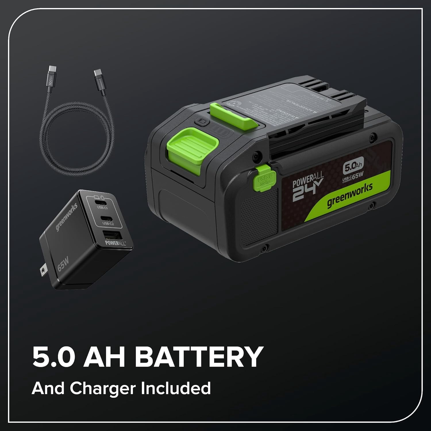 Greenworks 24V 14 in Brushless Cordless Lawn Mower Kit with 5.0Ah USB-C Battery and 65W Charger (Green, 14 in) tiphk