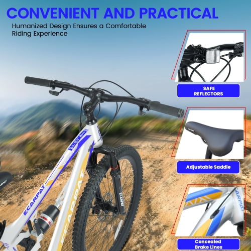 Harmie Mountain Bike Full Suspension 21-Speed Steel Frame Disc Brakes (Blue, 26 in) mz6qy