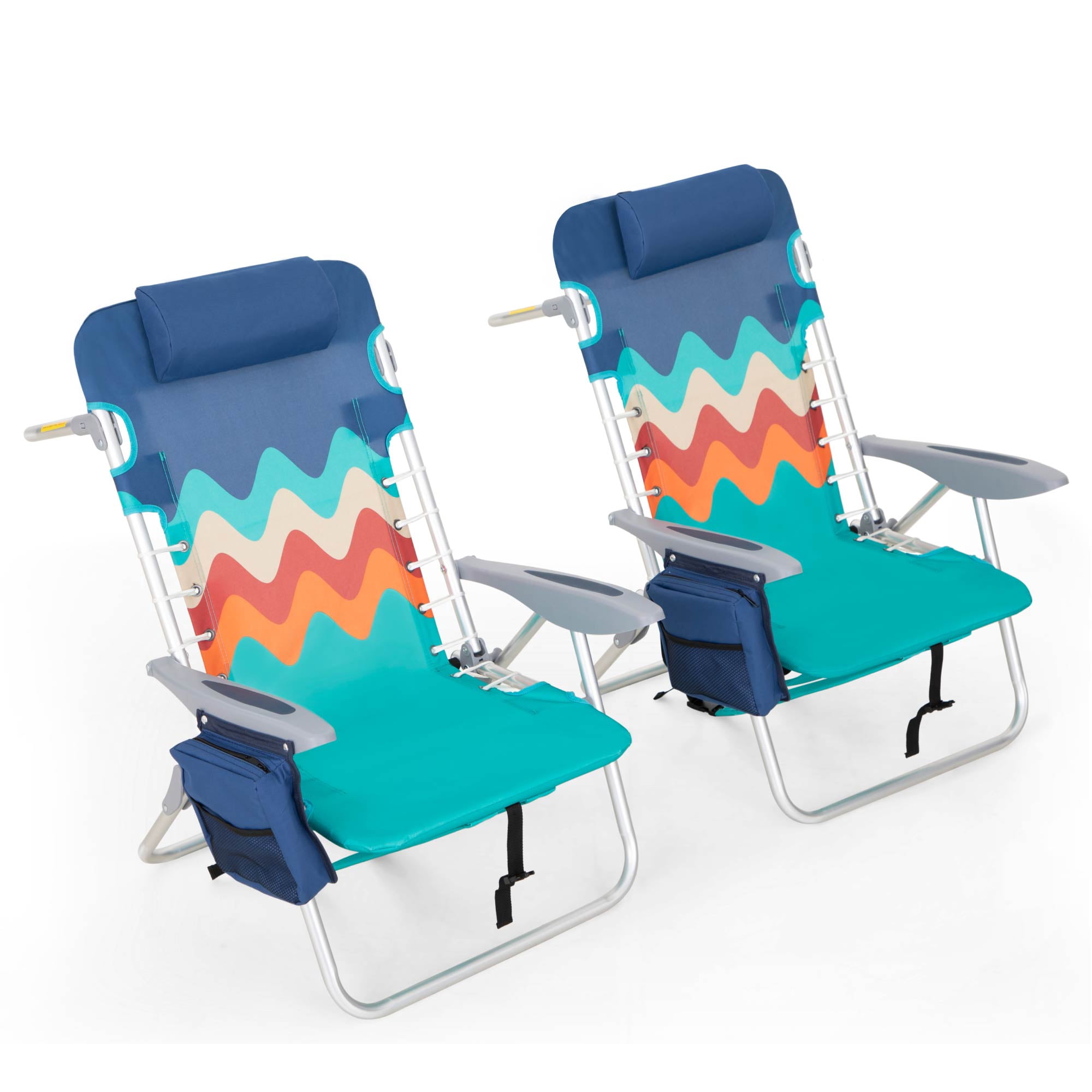 Sophia & William 2 Pack Folding Beach Chairs with 4 Adjustable Positions and Cooler Bag (Blue, 250 lb Capacity) pp1ar