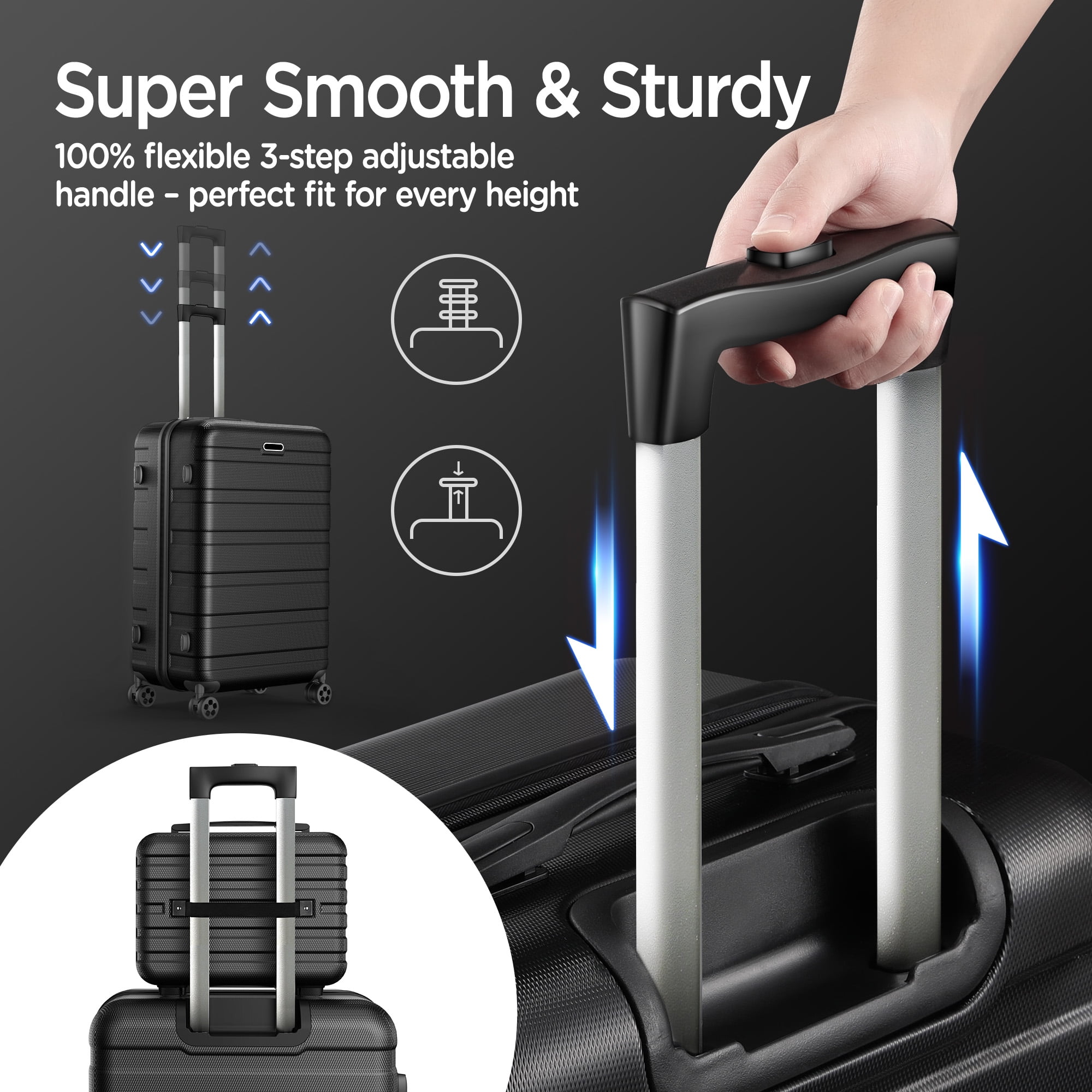 Campmoy Hardshell Luggage Set, Lightweight Spinner Suitcases with TSA Lock (Black, 11-Piece Set) 2tccq - Image 5