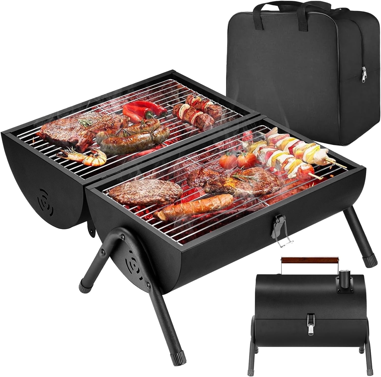 Mibote Portable Charcoal BBQ Grill for Camping and Outdoor Cooking (Black, 14 in x 11 in) lsb6q