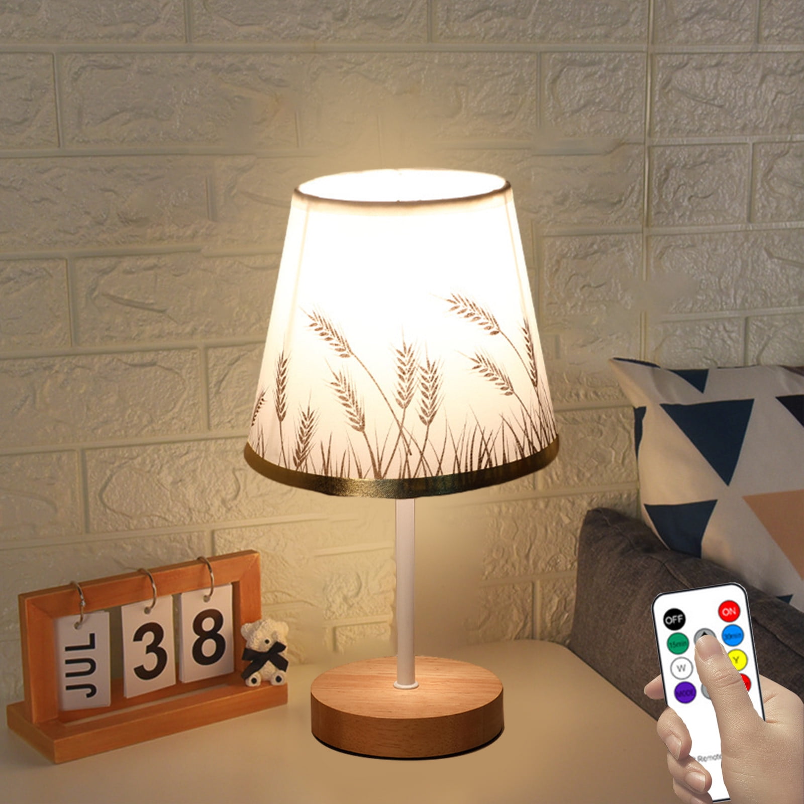 Gnmfd LED Solid Wood Desk Lamp with Linen Fabric Shade (Beige, 12 in) 5rp0m