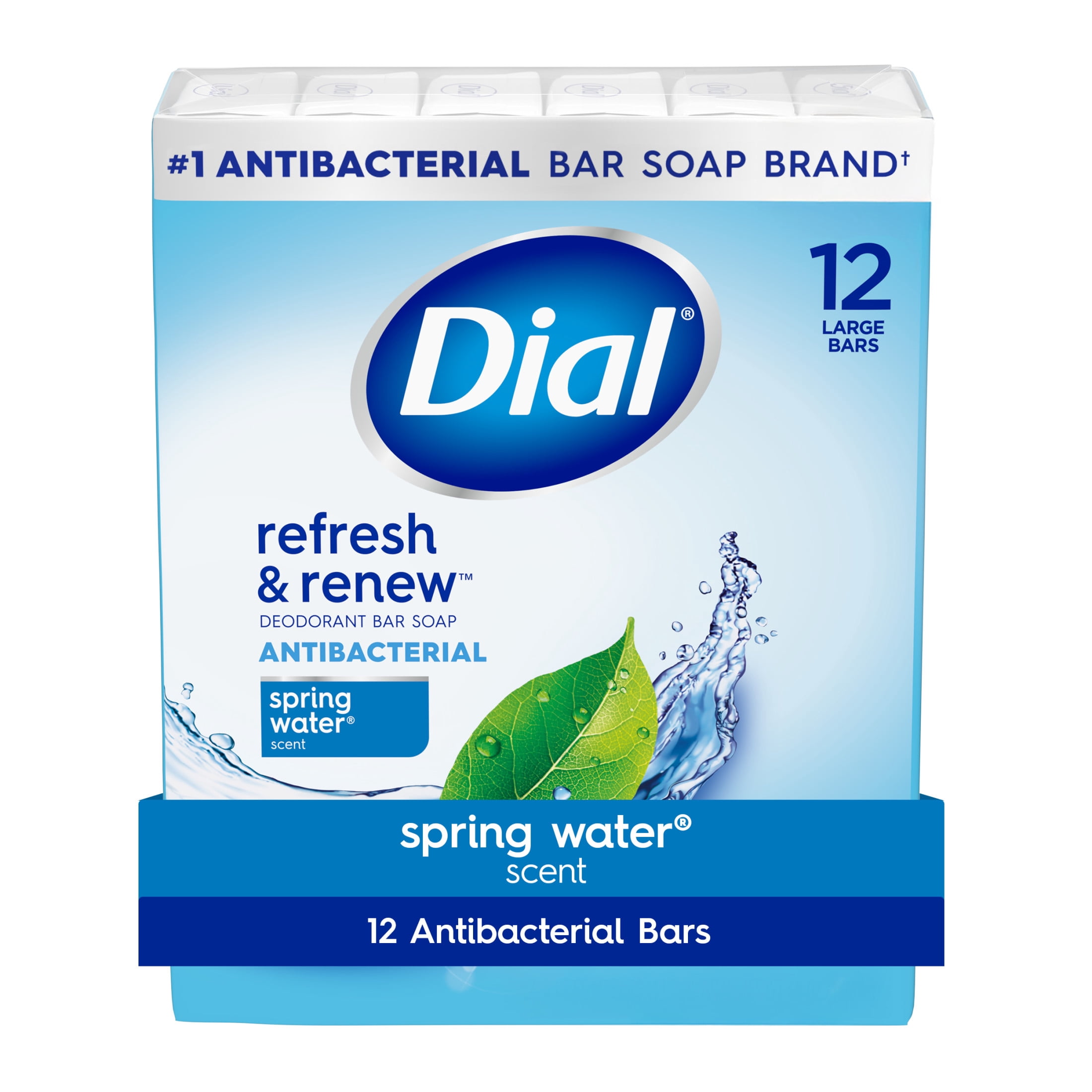 Dial Antibacterial Deodorant Bar Soap, Refresh & Renew Spring Water Scent (4 oz, 12 Bars) 716sa