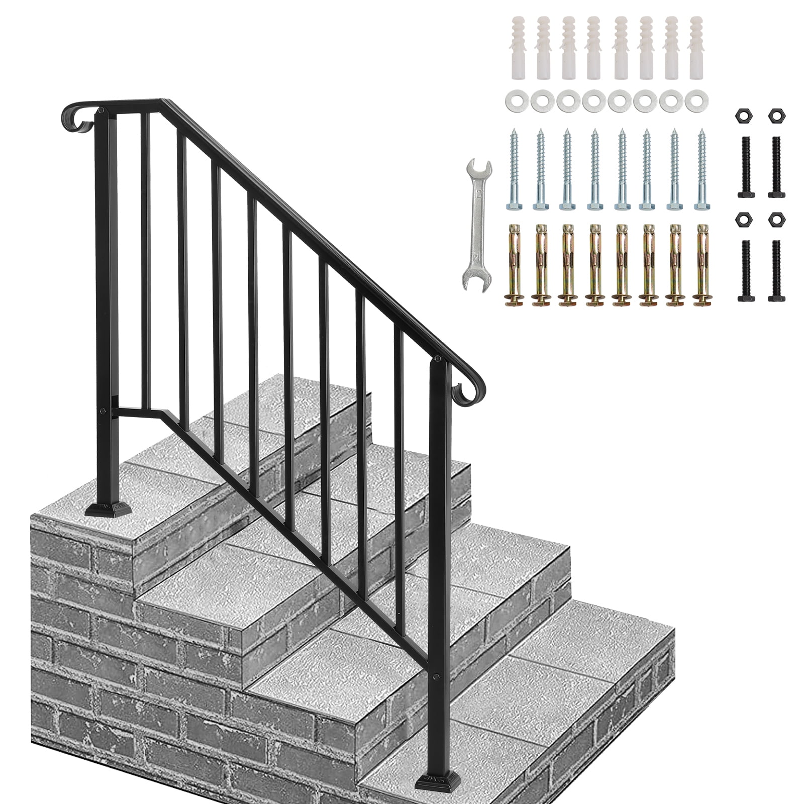 Zimtown Outdoor Galvanized Iron Handrail for 3-4 Steps, Heavy-Duty Rustproof Metal Railing (Matte Black, 1 Pack) 4v39t