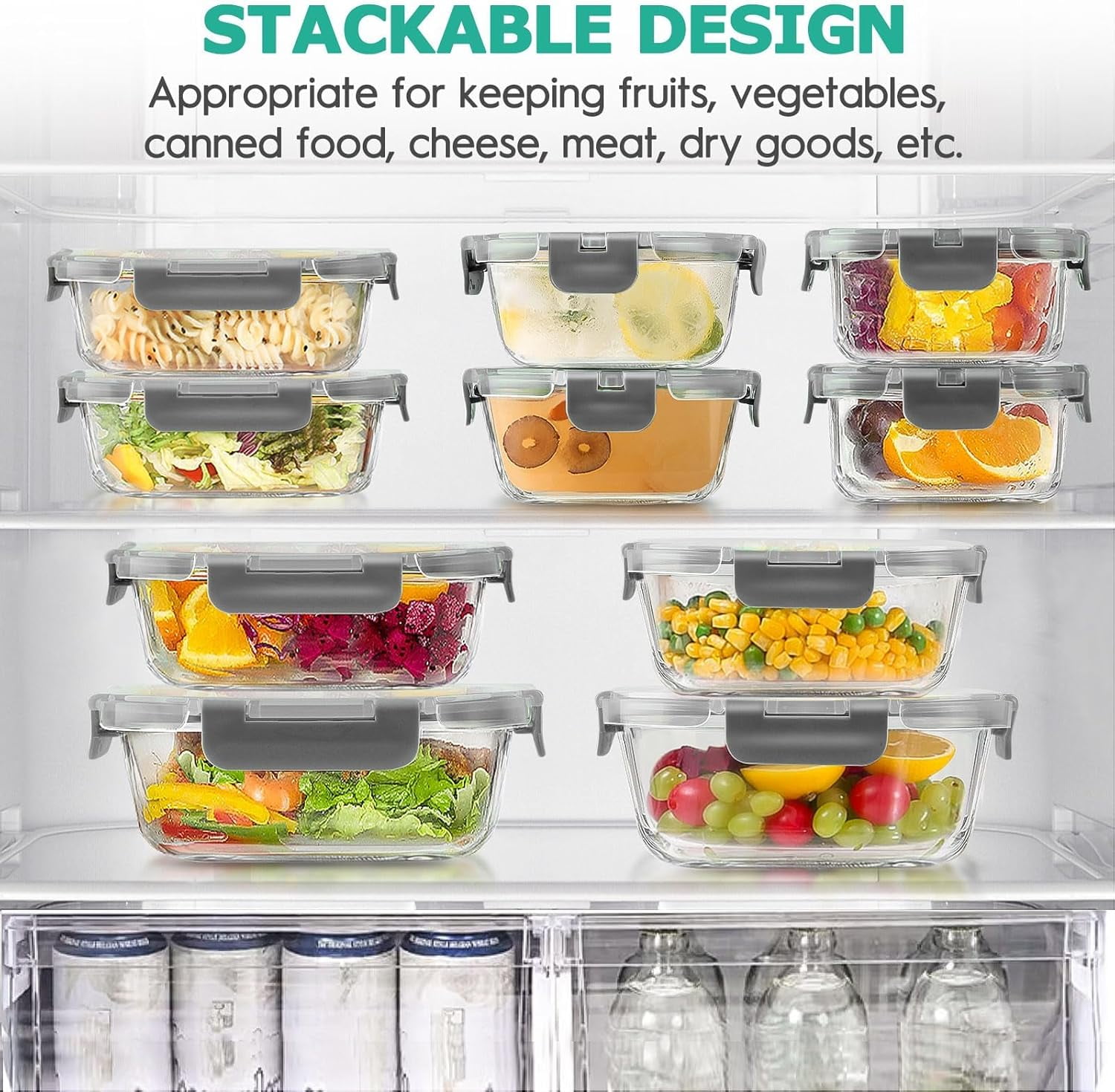 Taimasi Glass Food Storage Containers Set, Airtight Meal Prep Containers with Locking Lids (34 Piece Set, Grey) f3pkm