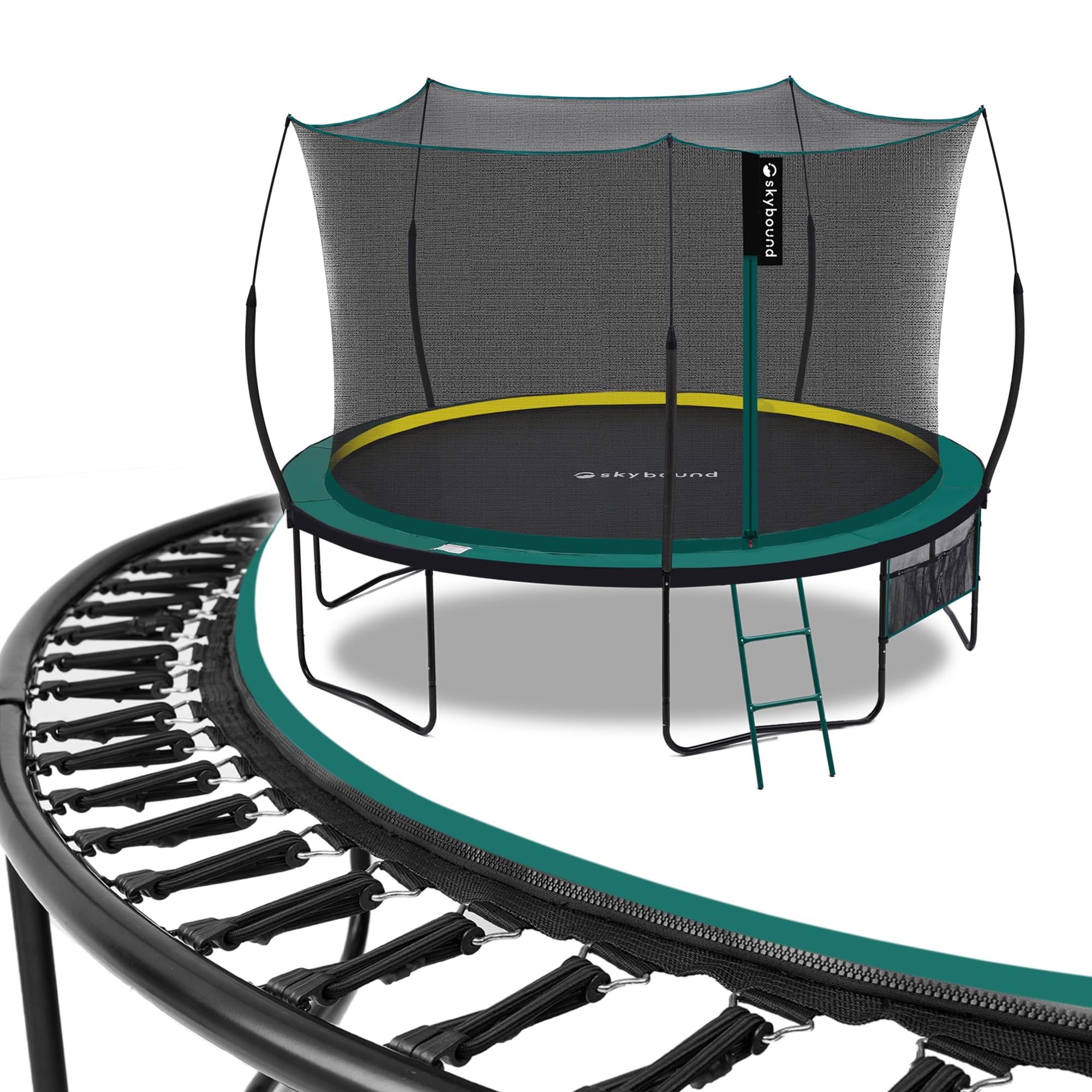 SkyBound 12 ft Springless Backyard Trampoline with Safety Enclosure (Green, 12 ft) ryxe3