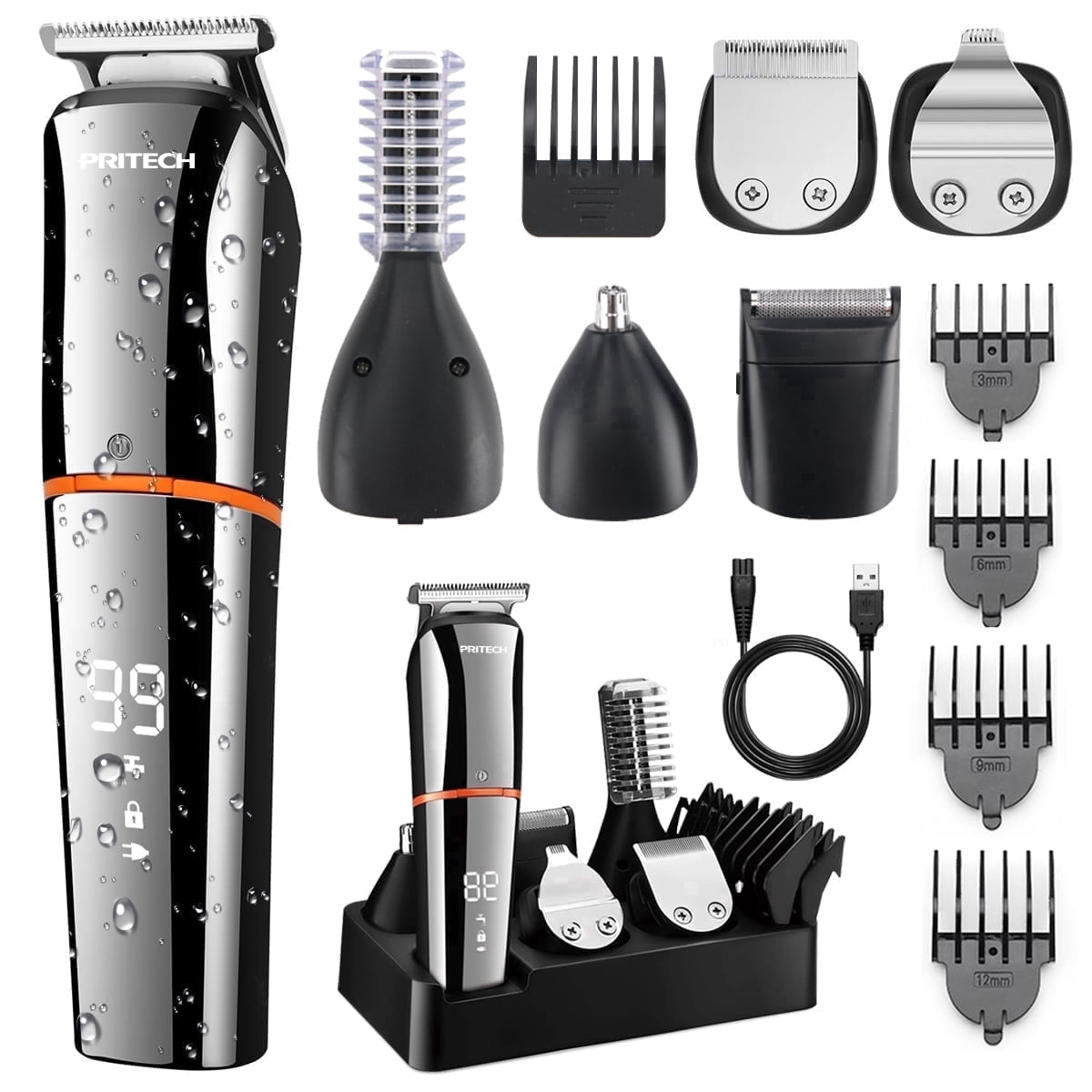Pritech 6-in-1 Cordless Beard Trimmer and Hair Grooming Kit (Silver, 1 Kit) s028l