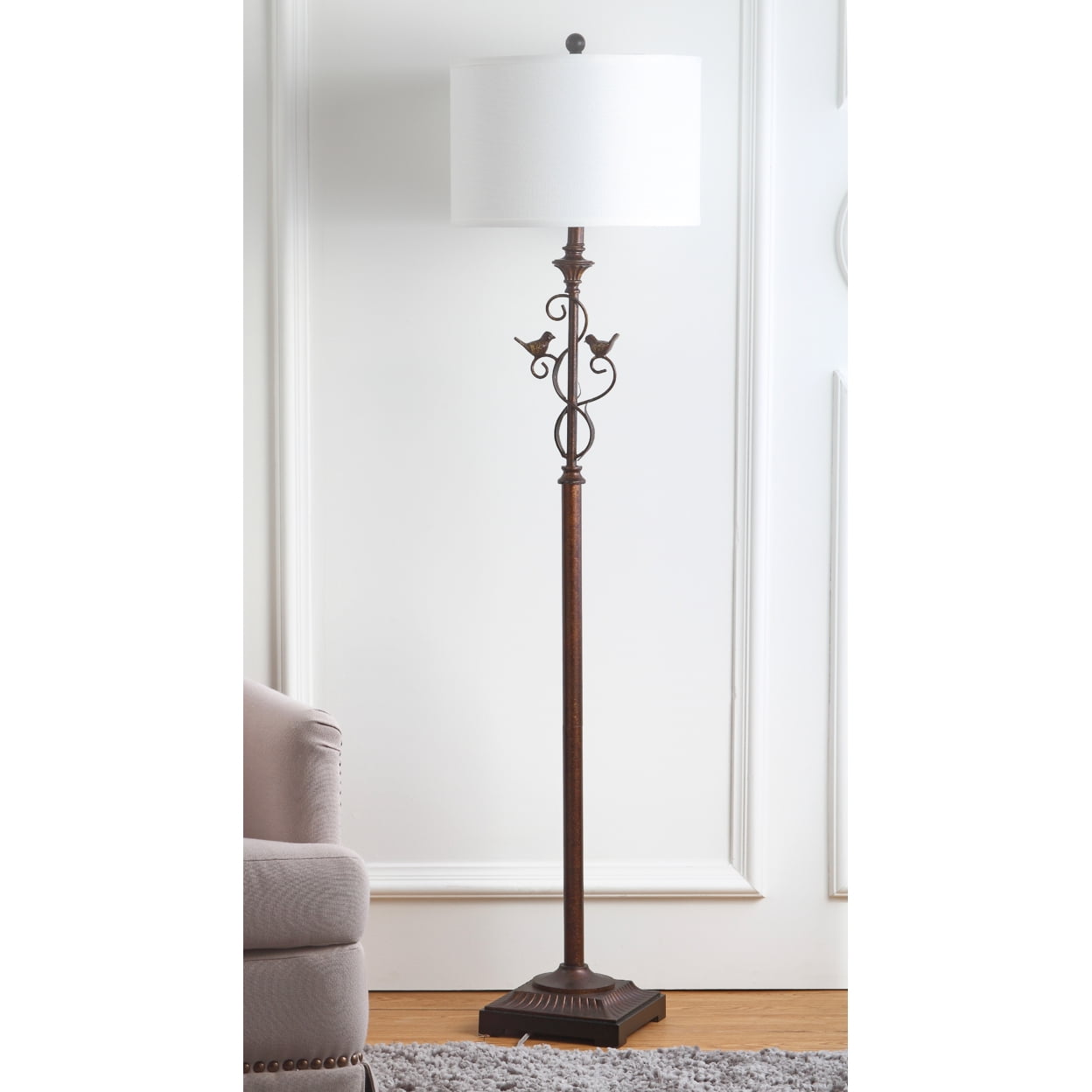 Safavieh Birdsong Antique Floor Lamp with Cotton Shade (Oil-Rubbed Bronze, 61 in. H) ksugo