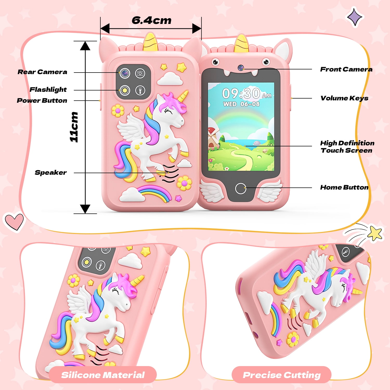 JoyStone Kids Smart Phone, 2.8 in Touchscreen Learning Toy with Dual Camera and Music Player (Pink, 8GB) 12ef4